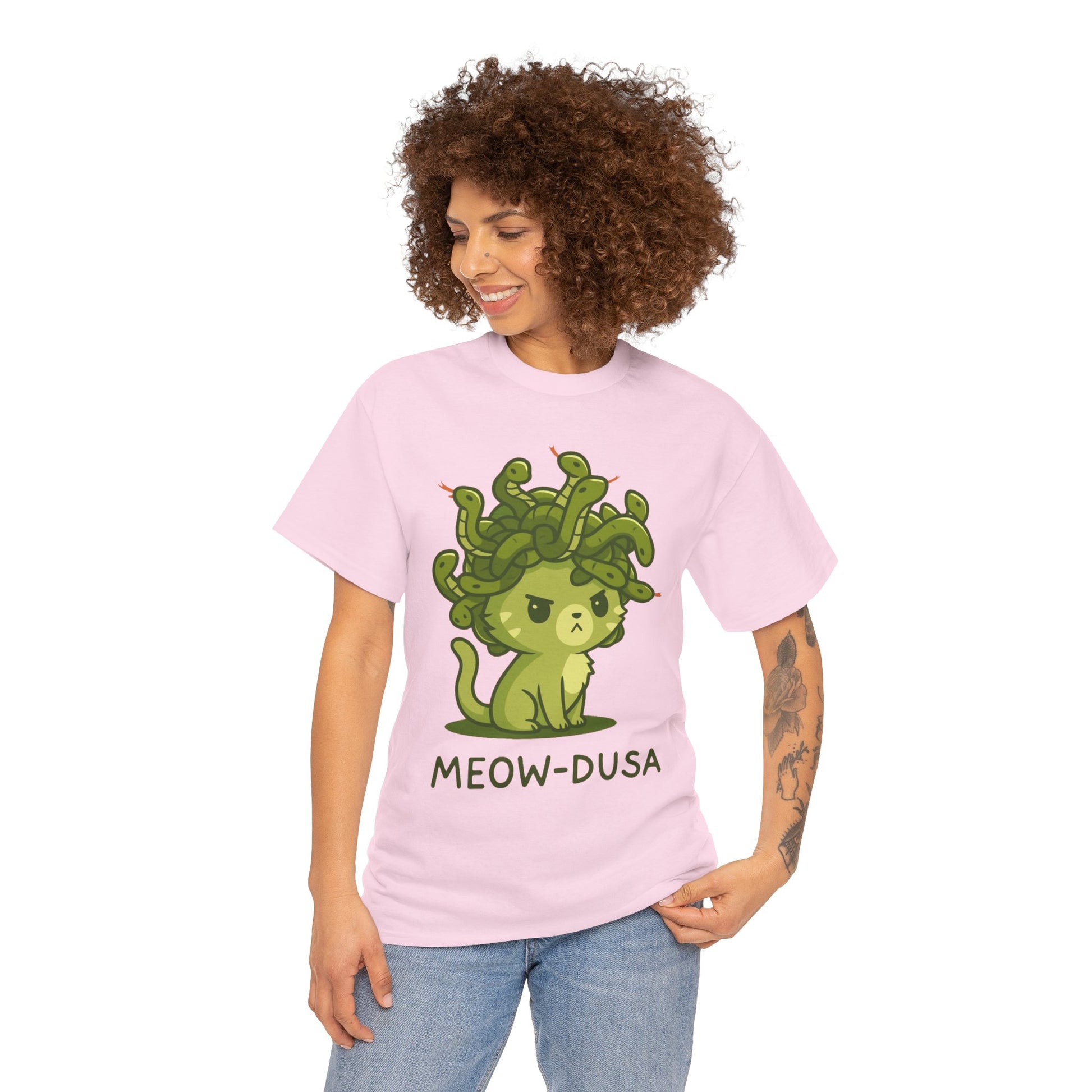 Meow-dusa Funny Cat Medusa T-Shirt – Gildan 5000 Heavy Cotton Tee