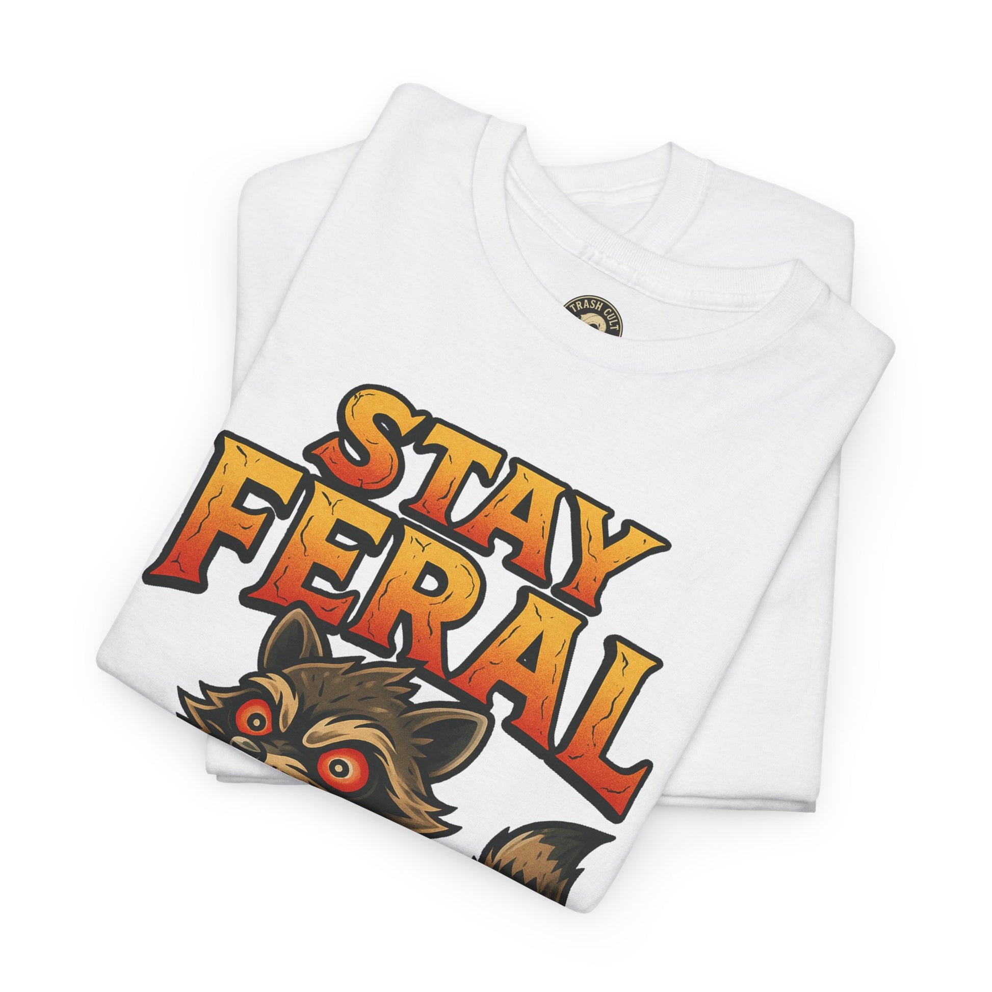 Stay Feral Roomba Raccoon T-Shirt – Bold New School Tattoo Style | Trash Cult Supply Co