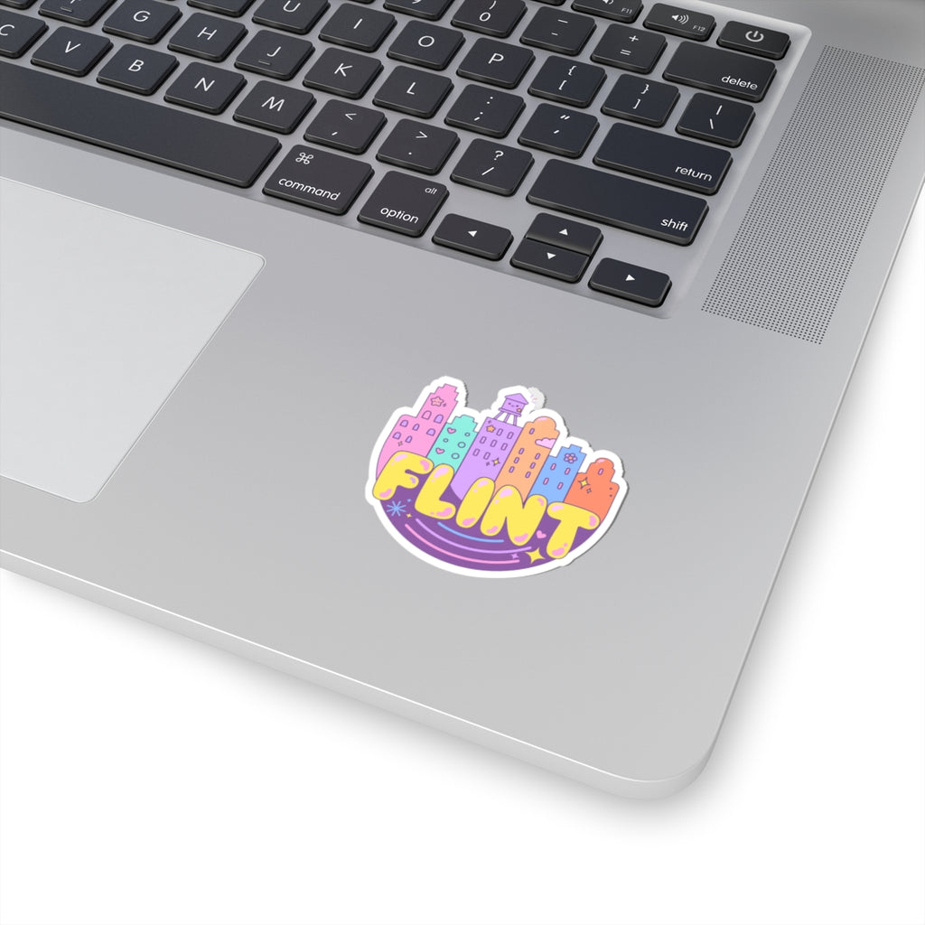 Flint City Skyline Kiss-Cut Sticker — Cute Pastel Laptop Sticker