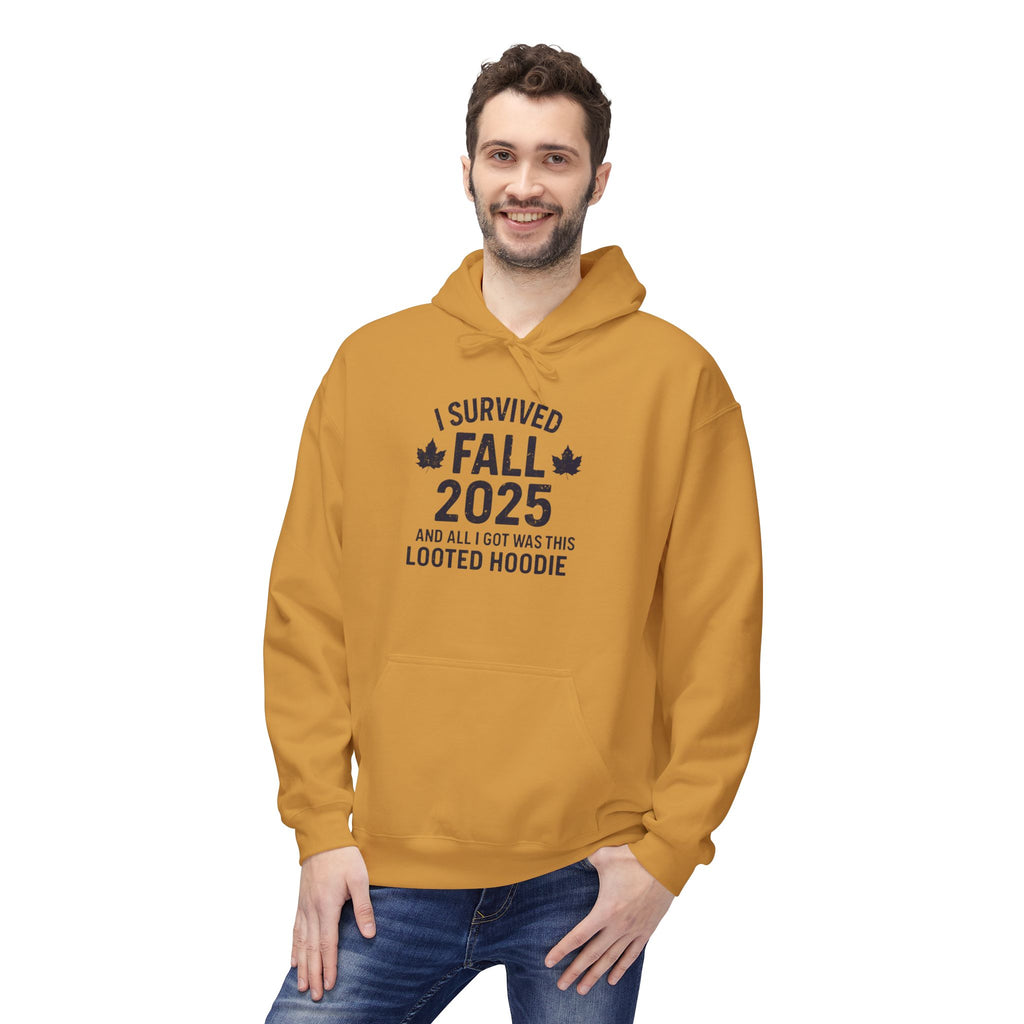I Survived Fall 2025 Hoodie – Looted Hoodie Meme Sweatshirt – Fall of Humanity Collection – Trash Cult Supply Co.