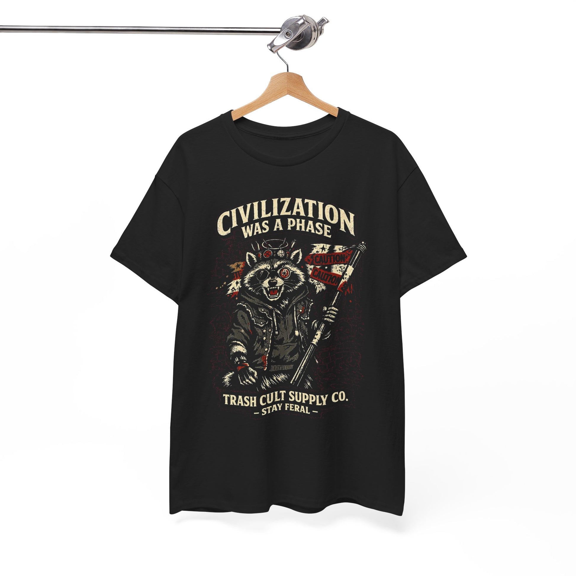 Civilization Was a Phase Raccoon Graphic Tee — Vintage Patriotic Trash Cult Design