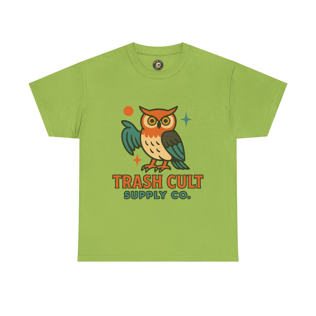 Vintage Owl Graphic Tee, Unisex Heavy Cotton Tee, Trash Cult Shirt, Nature Lover Gift, Eco-Friendly Apparel