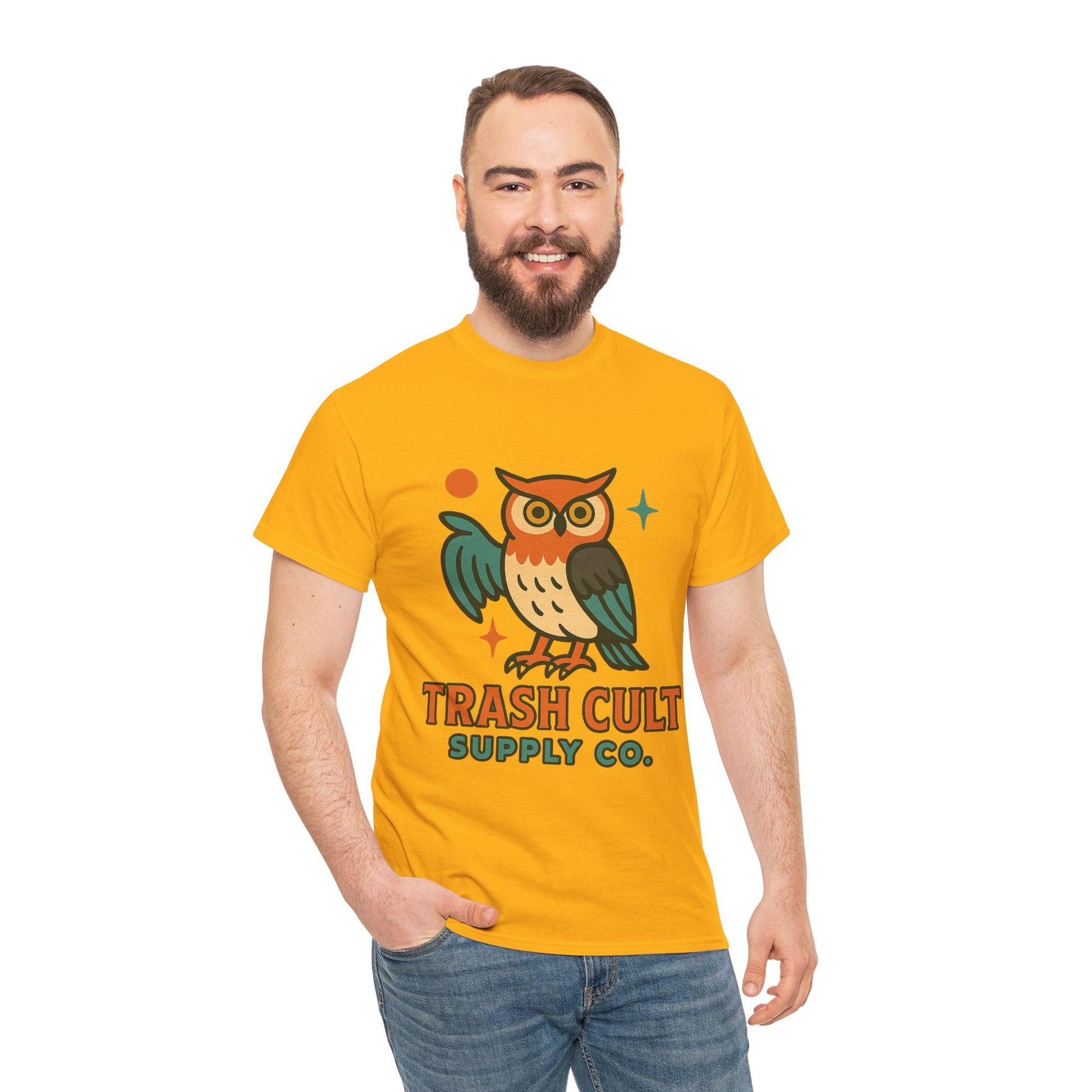 Vintage Owl Graphic Tee, Unisex Heavy Cotton Tee, Trash Cult Shirt, Nature Lover Gift, Eco-Friendly Apparel