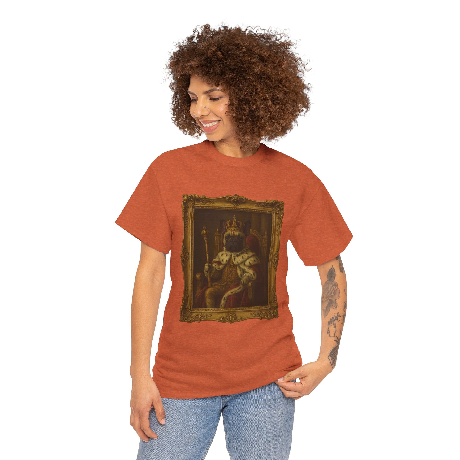 French Bulldog King Baroque Portrait Shirt – Funny Royal Dog Tee – Gildan 5000 Unisex Heavy Cotton