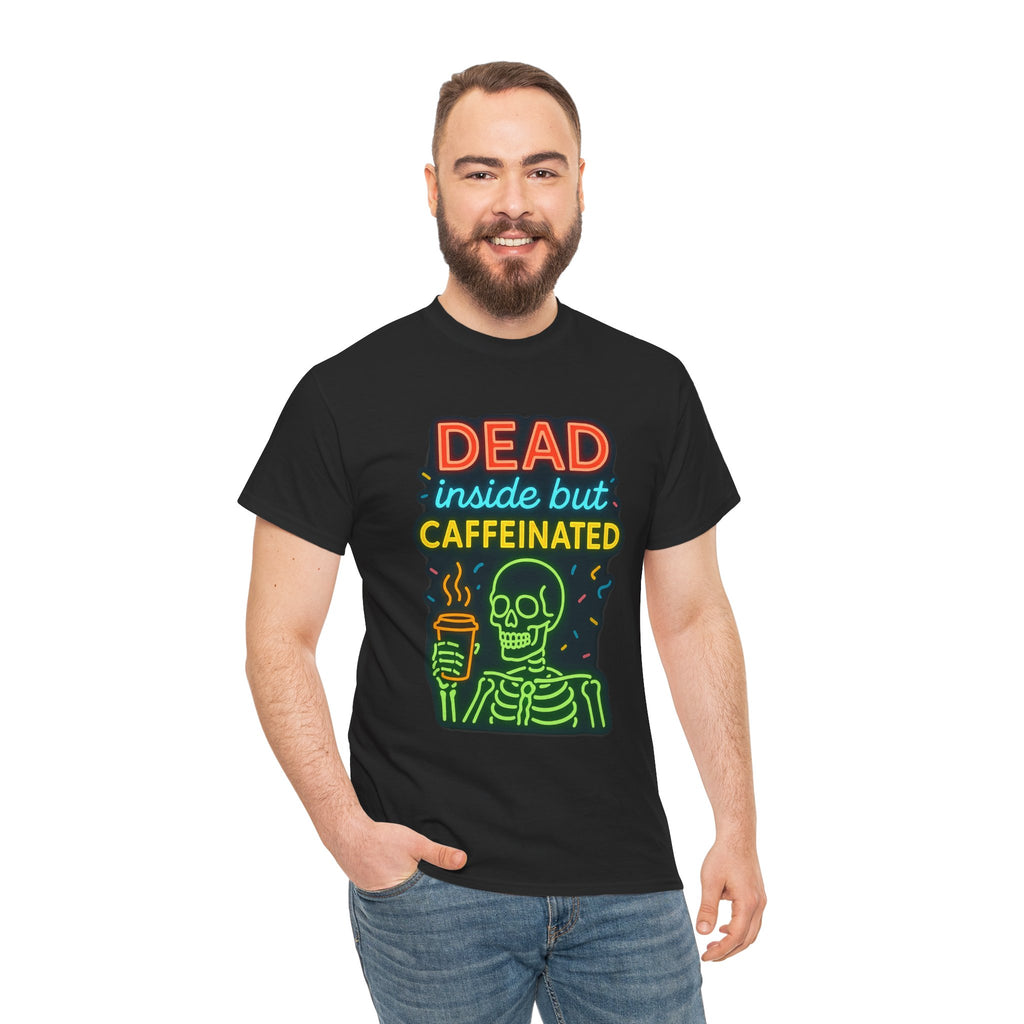 Unisex Skeleton Tee, Dead Inside But Caffeinated Shirt, Funny Graphic Tee, Halloween Gift, Coffee Lover Shirt, Quirky Humor Top