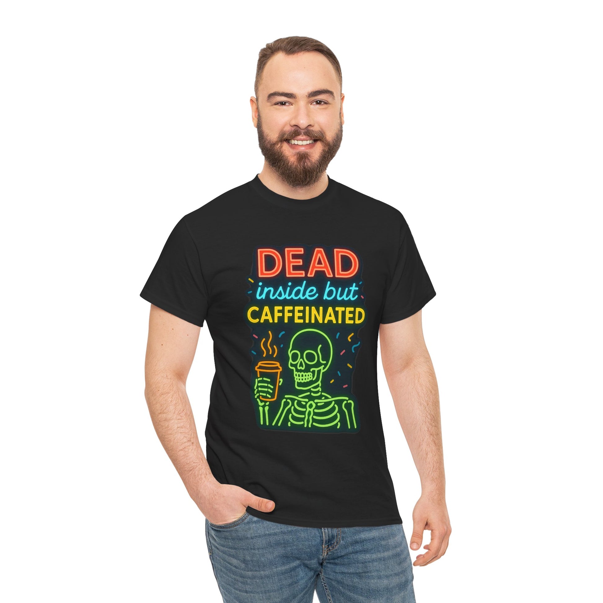 Unisex Skeleton Tee, Dead Inside But Caffeinated Shirt, Funny Graphic Tee, Halloween Gift, Coffee Lover Shirt, Quirky Humor Top
