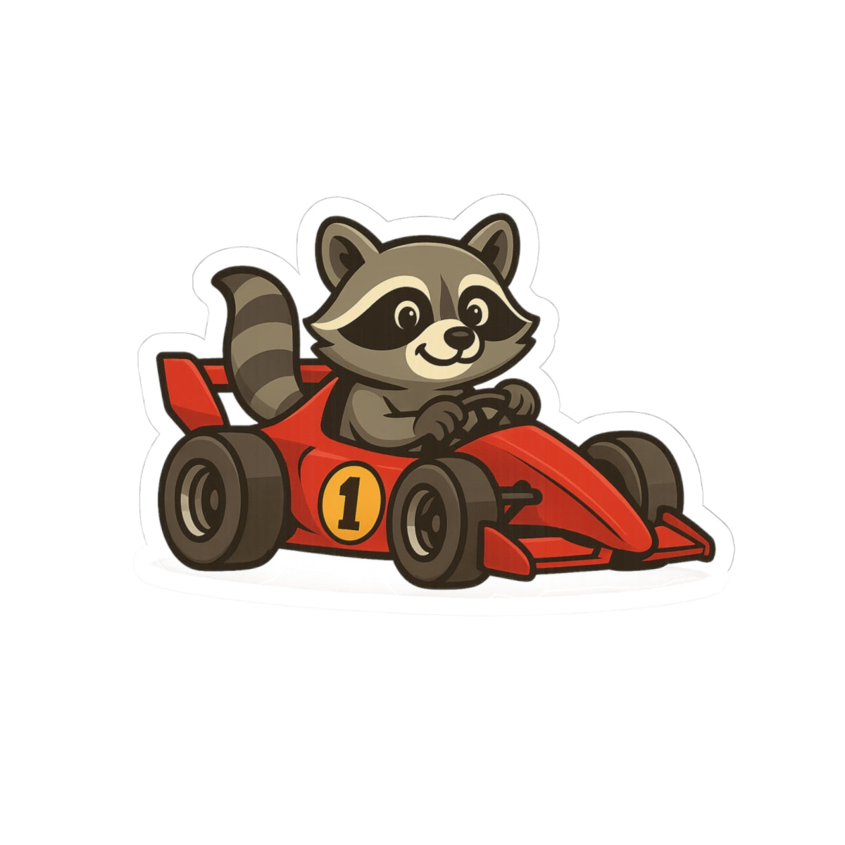 Adorable Raccoon Race Car Kiss-Cut Stickers, Fun Laptop Decal, Kids' Party Favor, Cute Car Decoration, Perfect for Gift Wrapping