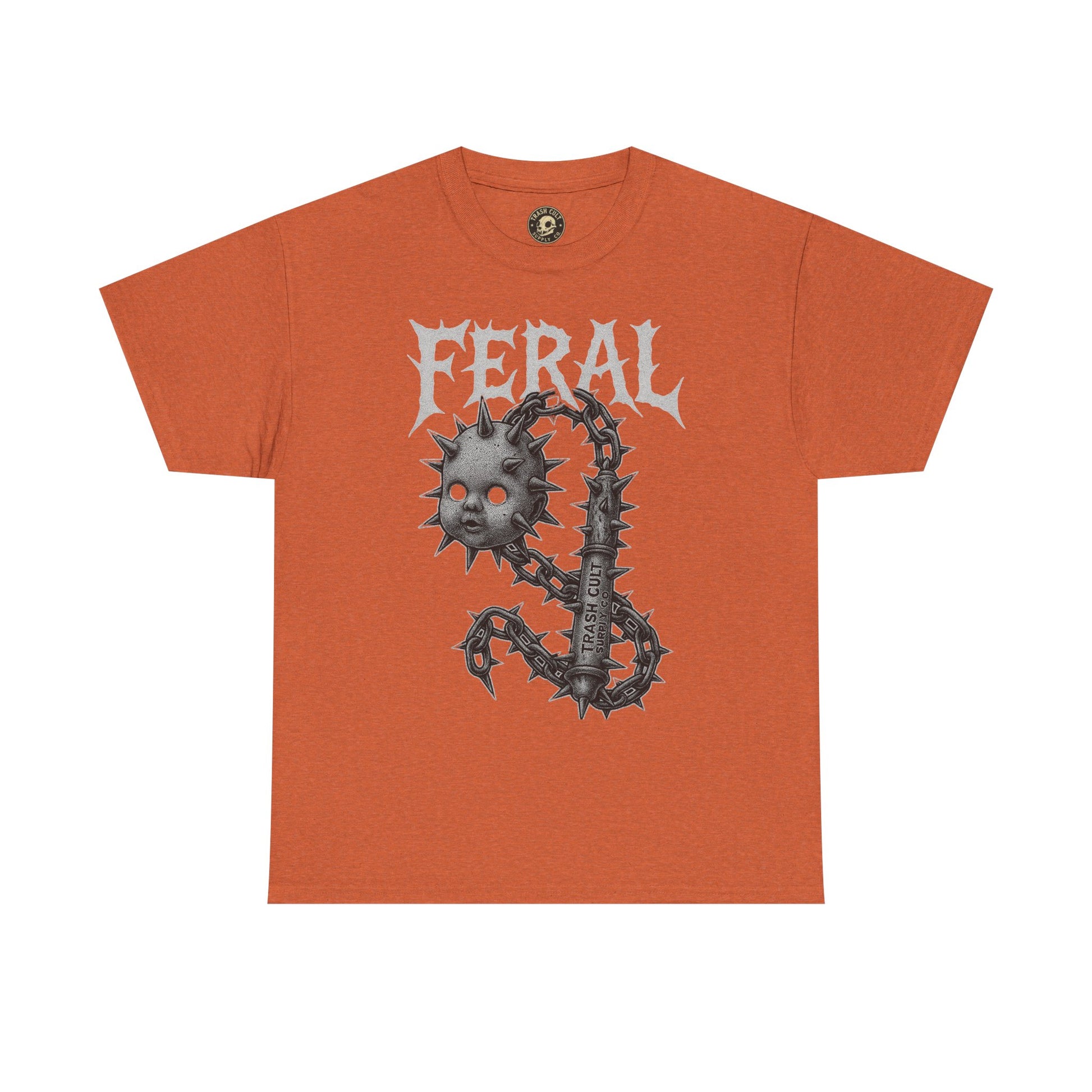 FERAL Spiked Doll Flail Tee – Halftone Gothic Weapon Shirt | Trash Cult Supply Co. | Gildan 5000