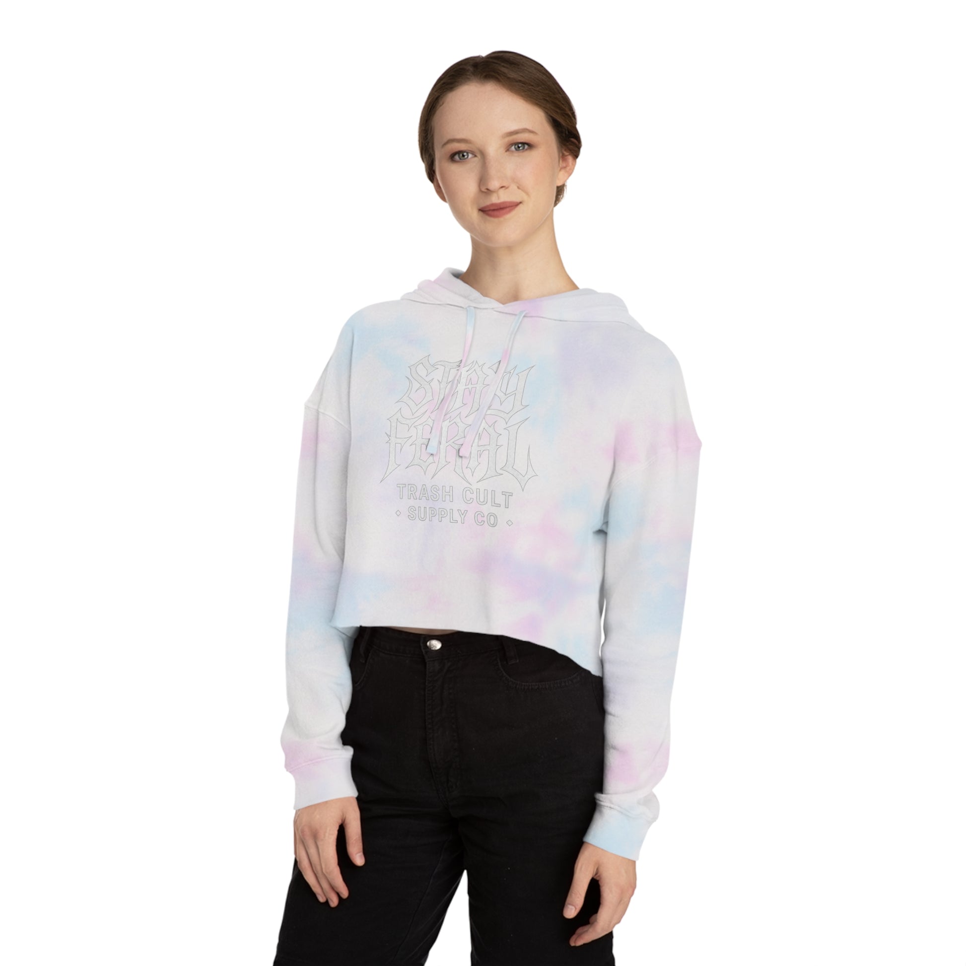 Camo Cropped Sweatshirt - Stay Feral, Trendy Streetwear, Gift for Her, Casual Outfit, Music Festival Apparel, Edgy Fashion