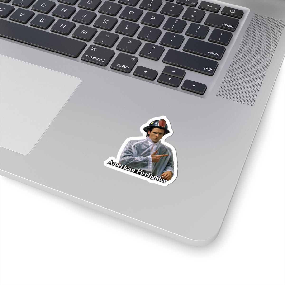 American Firefighter Kiss-Cut Sticker — Retro Fireman Laptop Decal