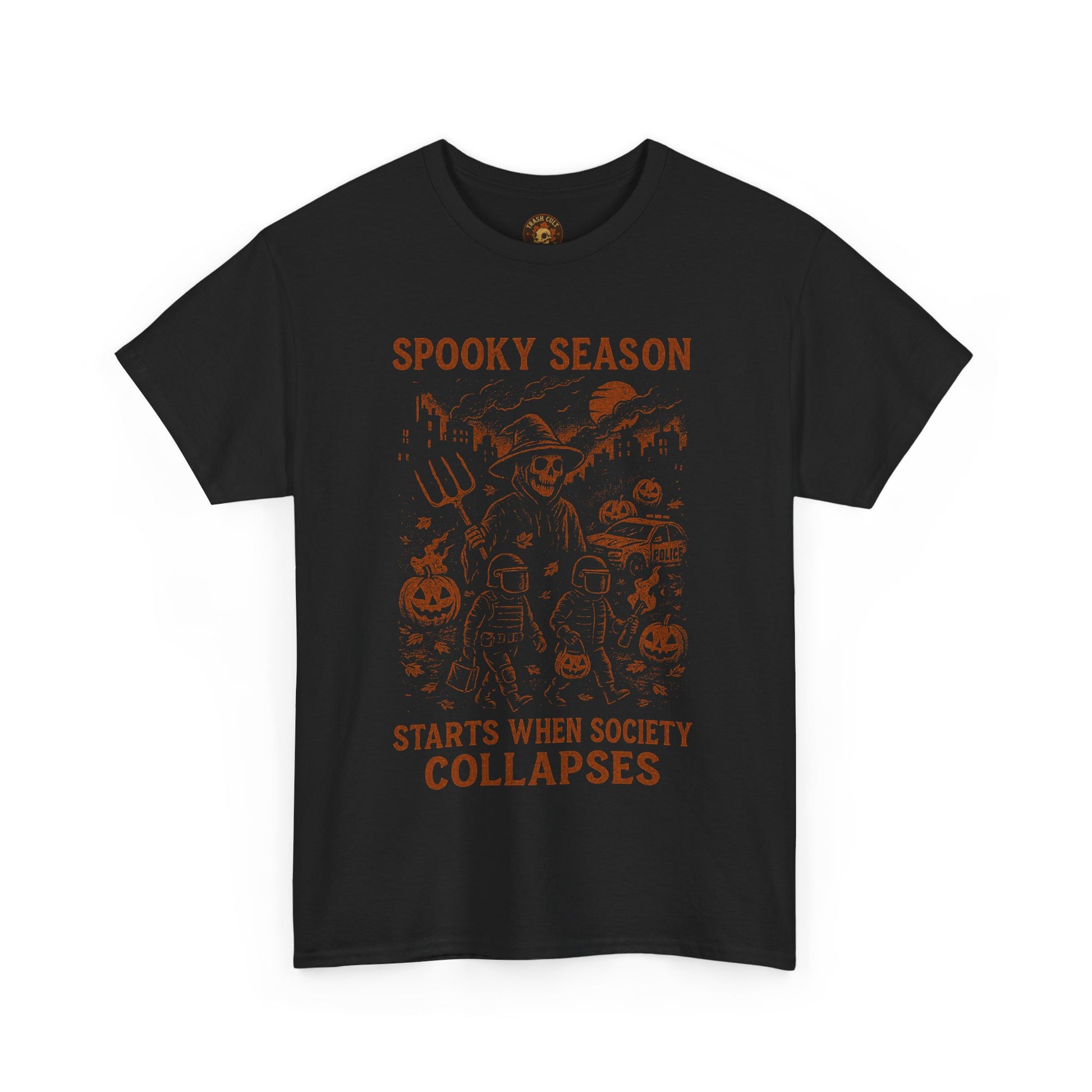 Spooky Season T-Shirt – “Starts When Society Collapses” – Fall of Humanity Collection – Trash Cult Supply Co.