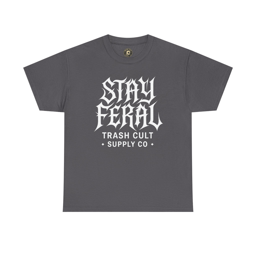 Unisex Heavy Cotton Tee - Stay Feral Graphic Tee, Streetwear Shirt, Gift for Wild Spirits, Eco-Friendly Casualwear, Summer Fashion