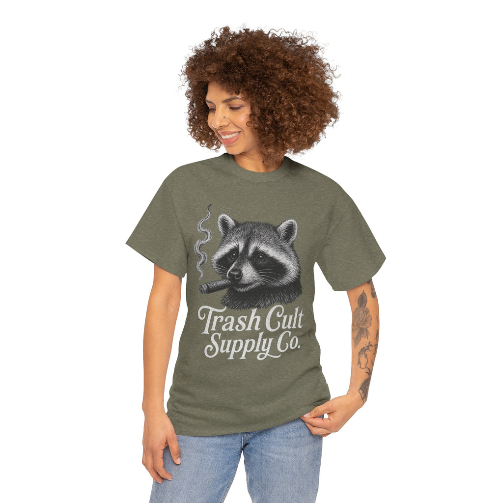 Monochrome Raccoon Cigar Shirt – Trash Cult Supply Co. | Gildan 5000 Tee