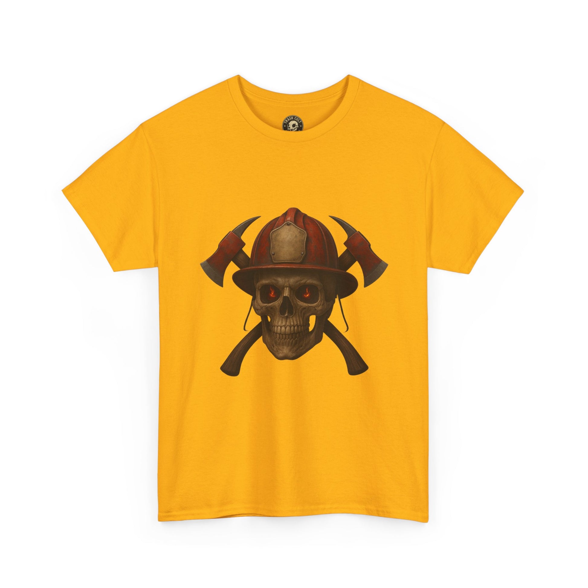 Skull Firefighter Tee, Unisex Heavy Cotton Shirt, Firefighter Gift, Halloween Costume T-Shirt, Unique Graphic Tee, Casual Wear