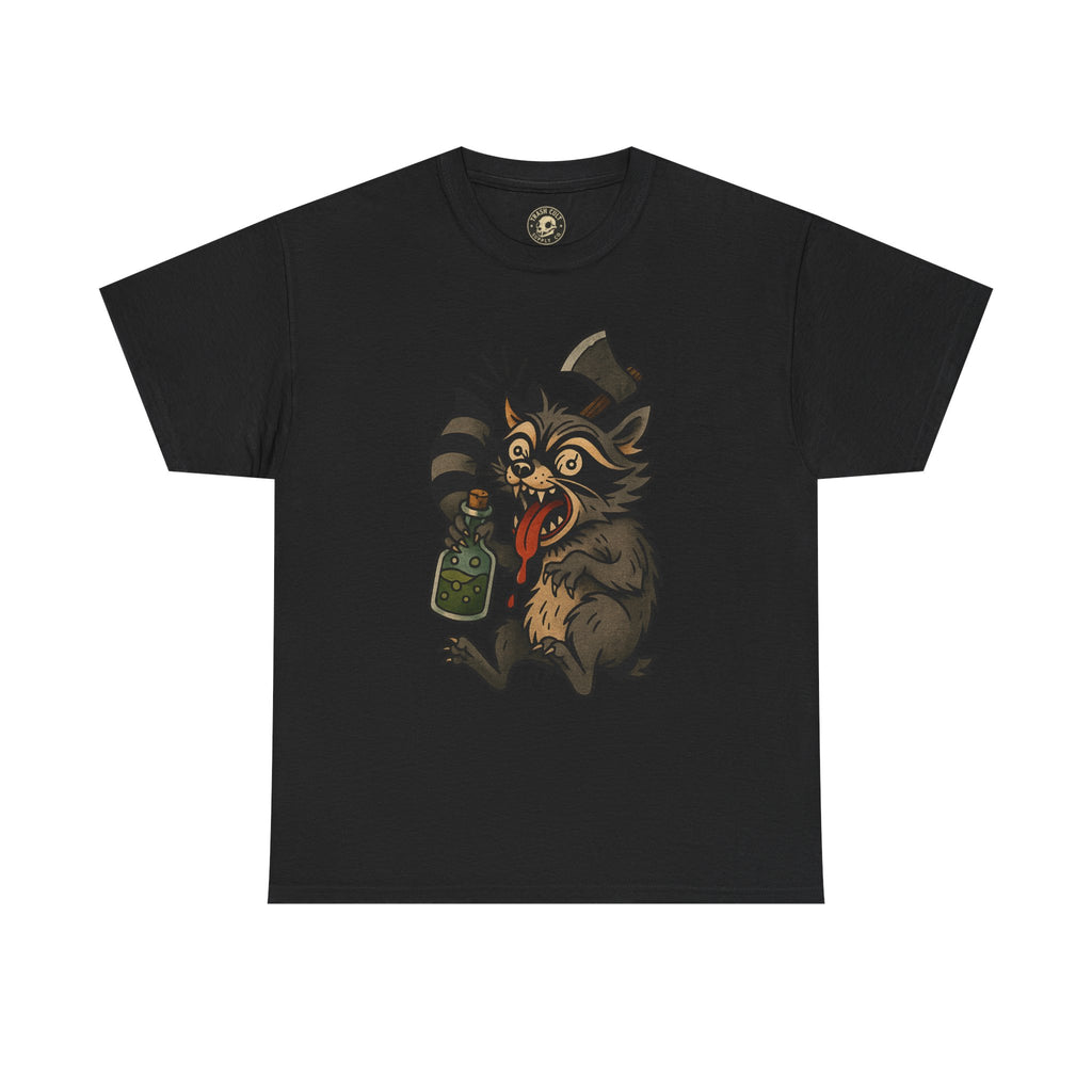 Unhinged Raccoon Shirt – Chaos Gremlin with Axe & Potion | Tattoo Style Tee
