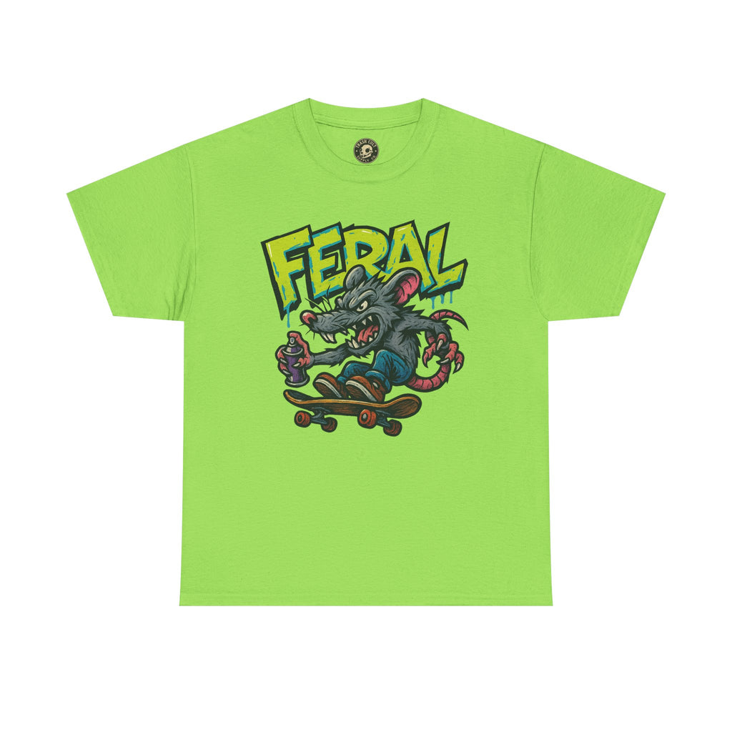 FERAL Graffiti Rat Skate Tee – Street Art Spray Can Mouse on Skateboard | Gildan 5000 Heavy Cotton Shirt