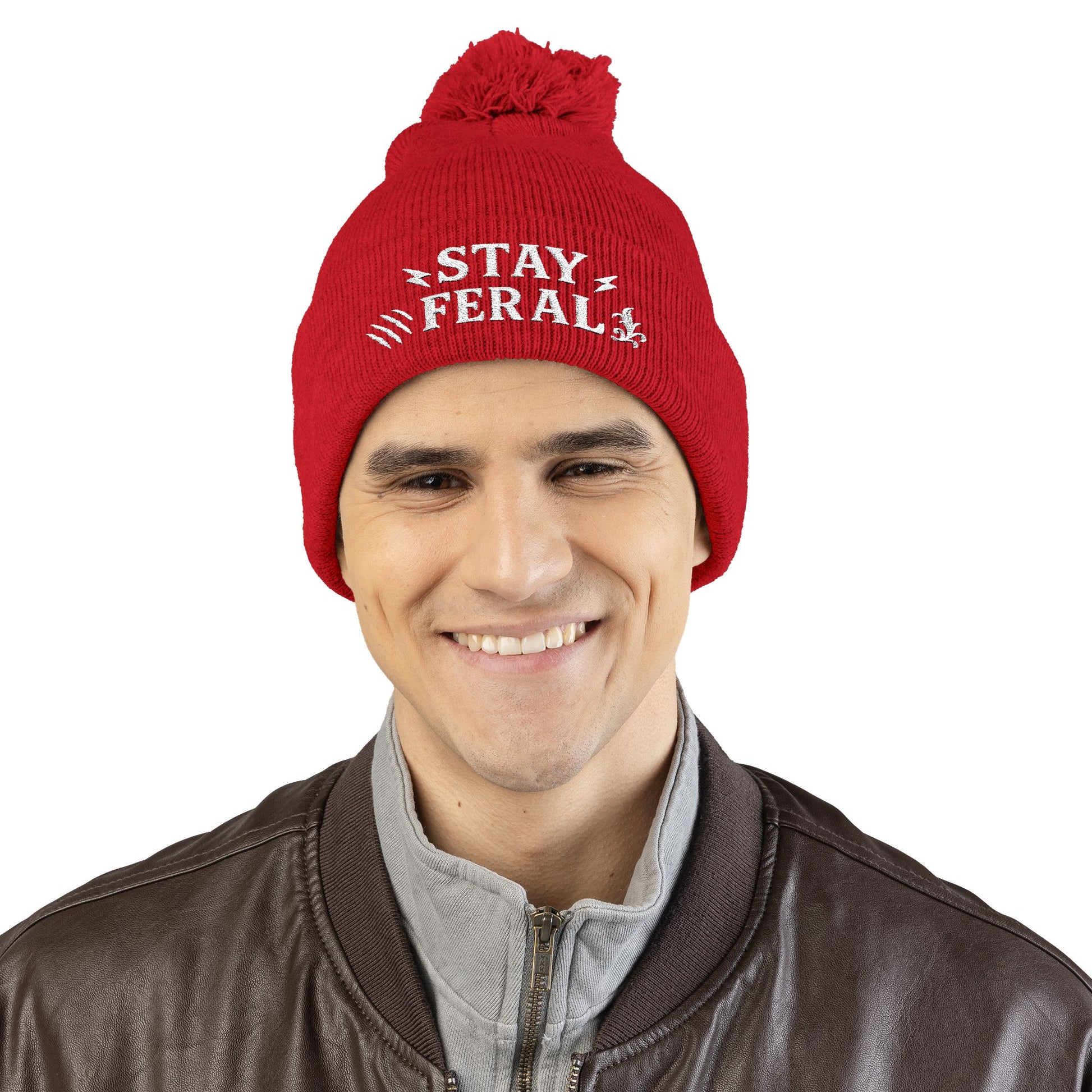 Stay Feral Pom-Pom Knit Cap, Cozy Winter Beanie, Embroidered Hats for Adventurers, Gift for Outdoorsy Friends, Stylish Cold Weather [...]