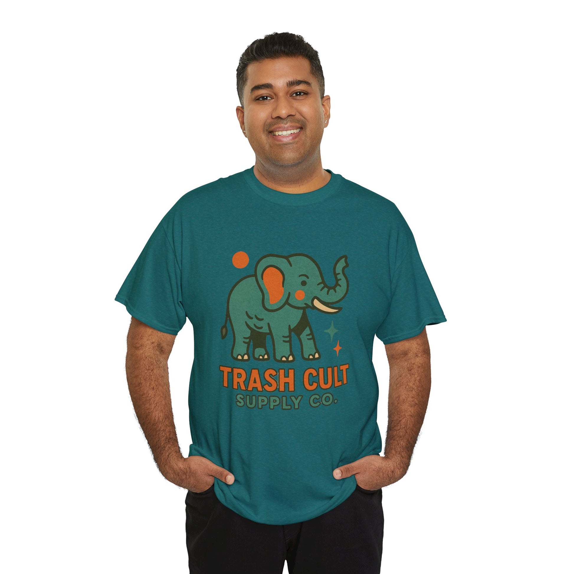 Trash Cult Elephant Unisex Heavy Cotton Tee, Eco-Friendly Shirt, Cool Casual Tee, Gift for Animal Lovers, Vintage Style T-Shirt