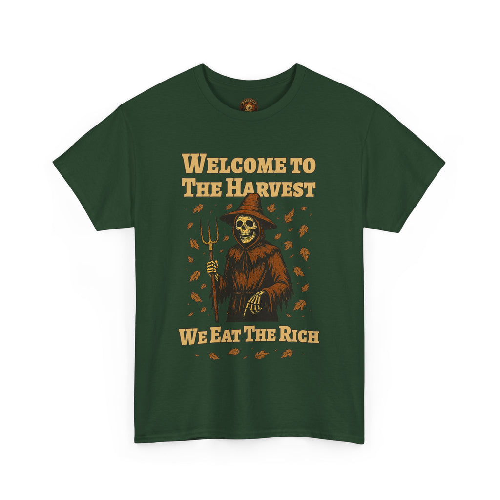 Eat the Rich Shirt – Welcome to the Harvest Skeleton Scarecrow Tee – Fall of Humanity Collection – Trash Cult Supply Co.