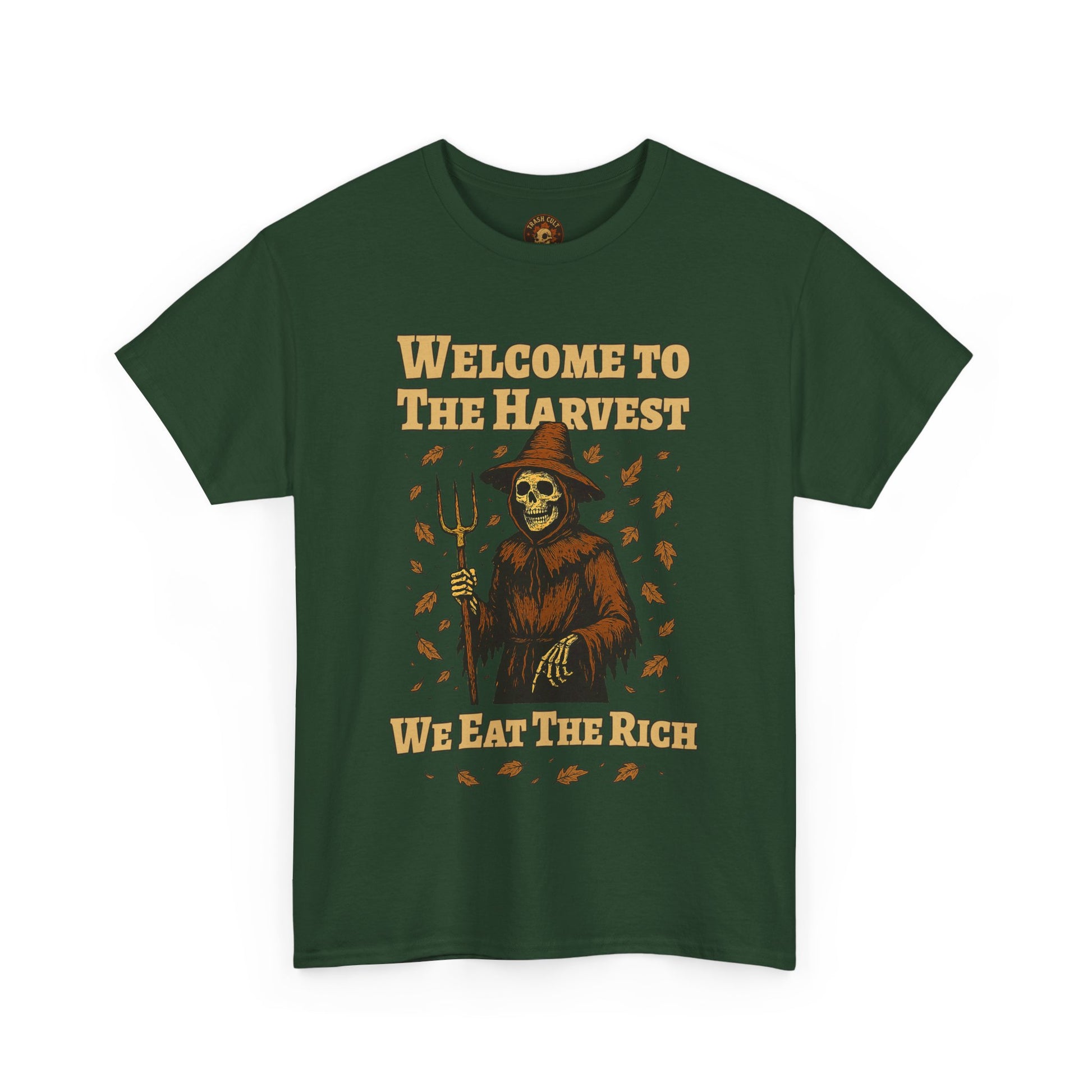Eat the Rich Shirt – Welcome to the Harvest Skeleton Scarecrow Tee – Fall of Humanity Collection – Trash Cult Supply Co.