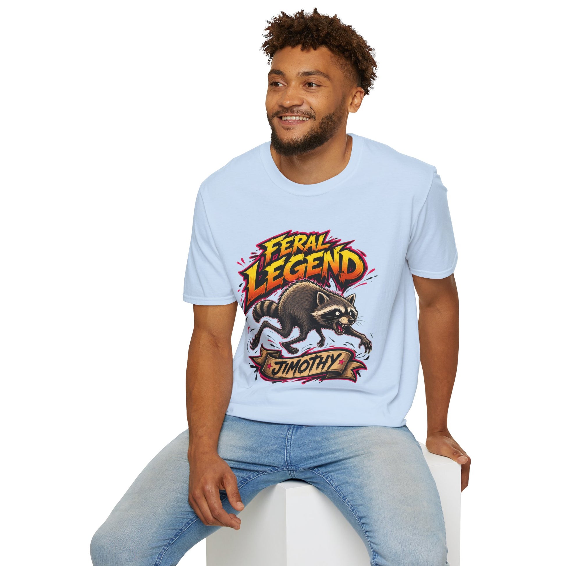 Feral Legend Raccoon Jimothy T-Shirt — Bold Graphic Tee