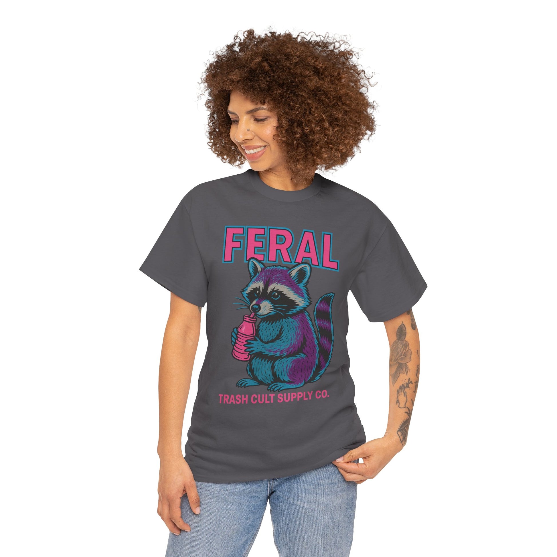 FERAL Raccoon 80s Retro Shirt – Trash Cult Supply Co. – Gildan 5000 Tee