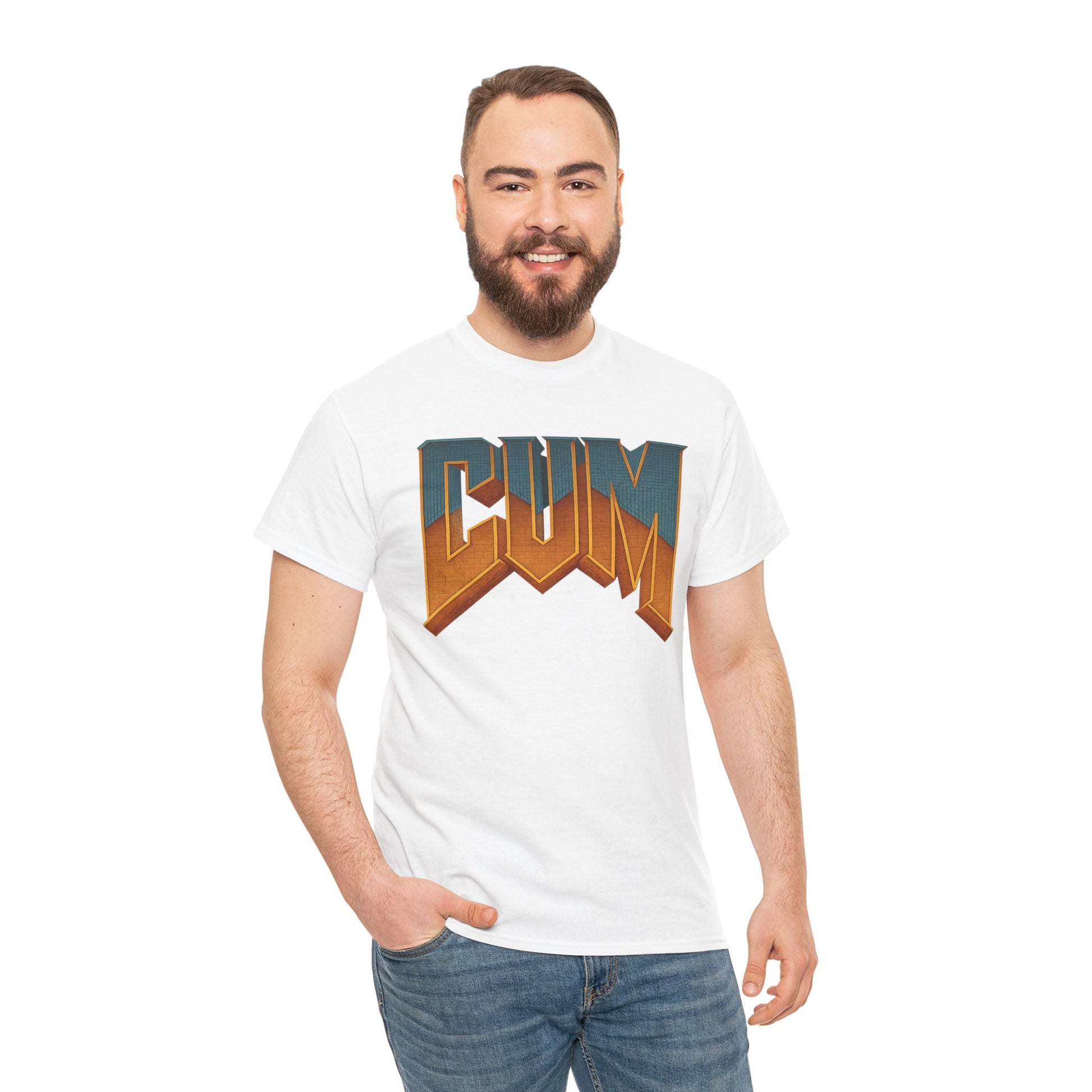 CUM Parody Metal Logo Shirt – Doom-Inspired Retro Gamer Tee on Gildan 5000