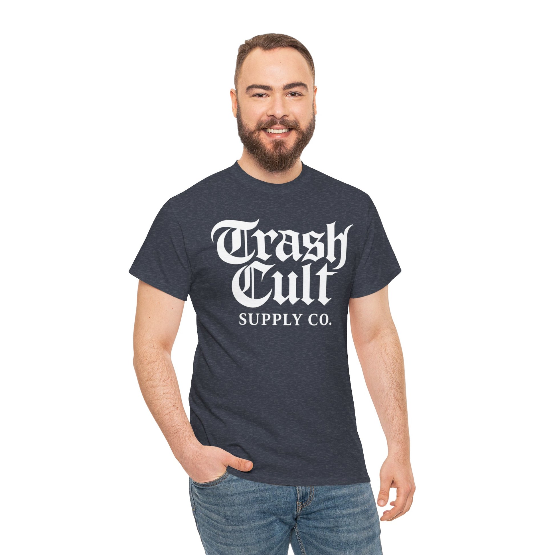 Trash Cult Gothic Logo Shirt – White Cyber Gothic Print on Gildan 5000