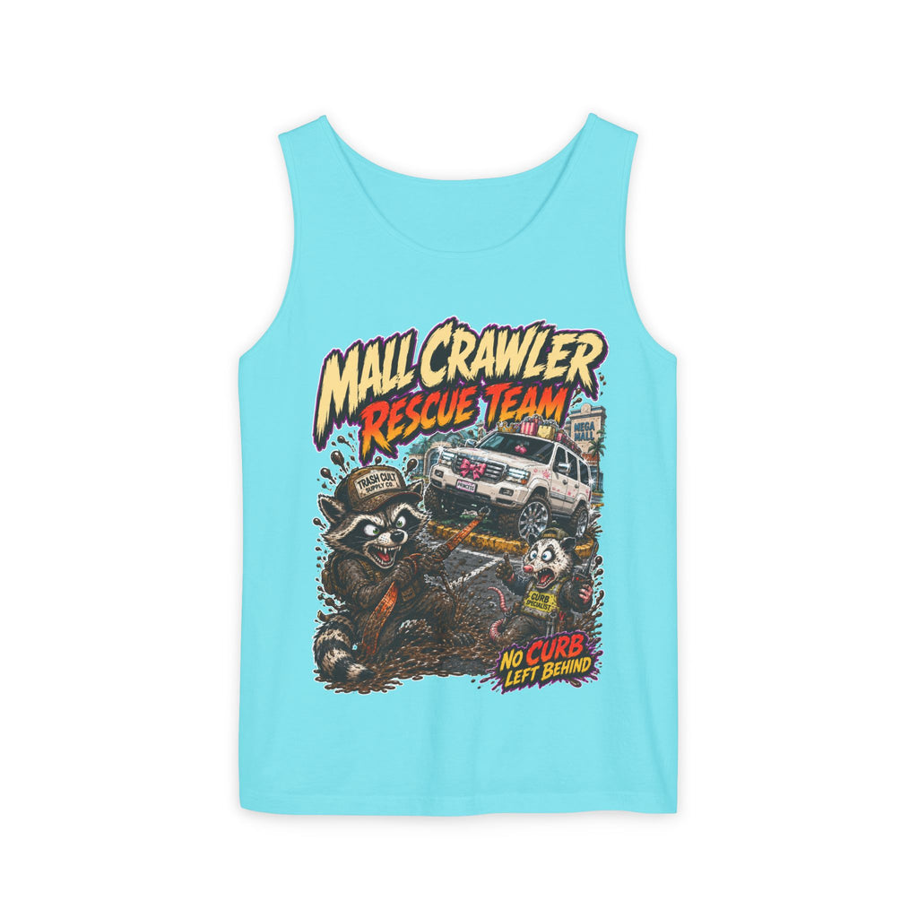 Mall Crawler Rescue Team Tank Top – Funny Raccoon Off-Road Graphic Tank