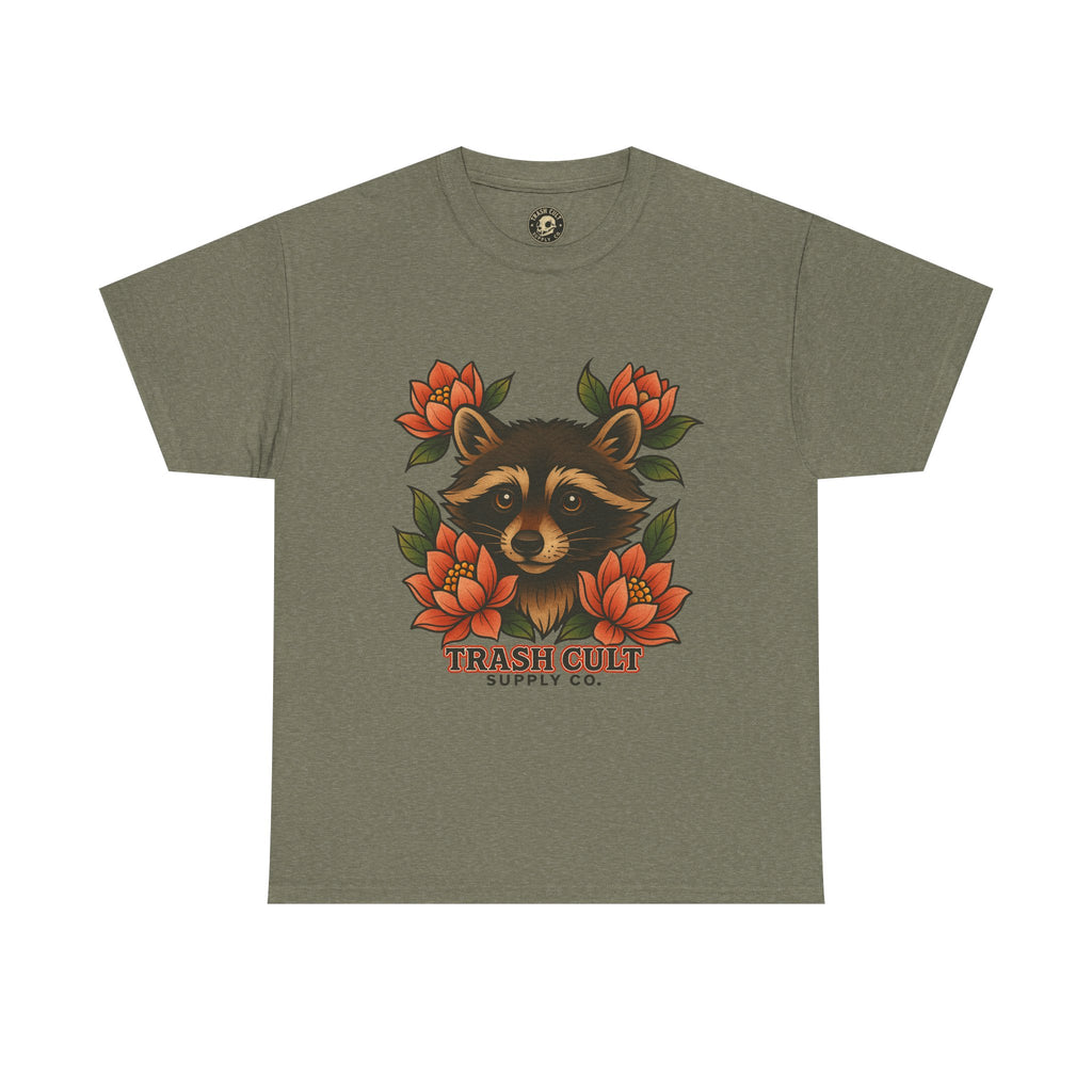 Neo-Traditional Raccoon & Lotus Tattoo Shirt – Trash Cult Supply Co. – Gildan 5000