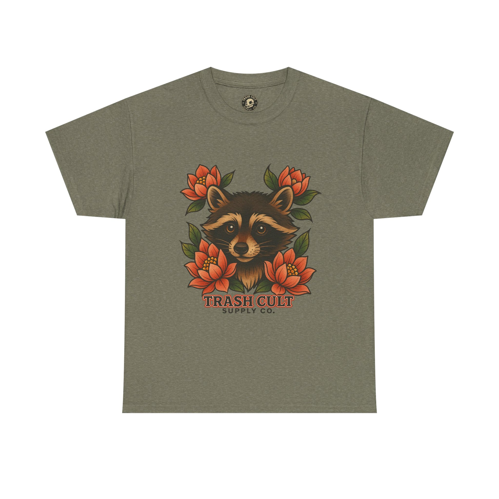 Neo-Traditional Raccoon & Lotus Tattoo Shirt – Trash Cult Supply Co. – Gildan 5000