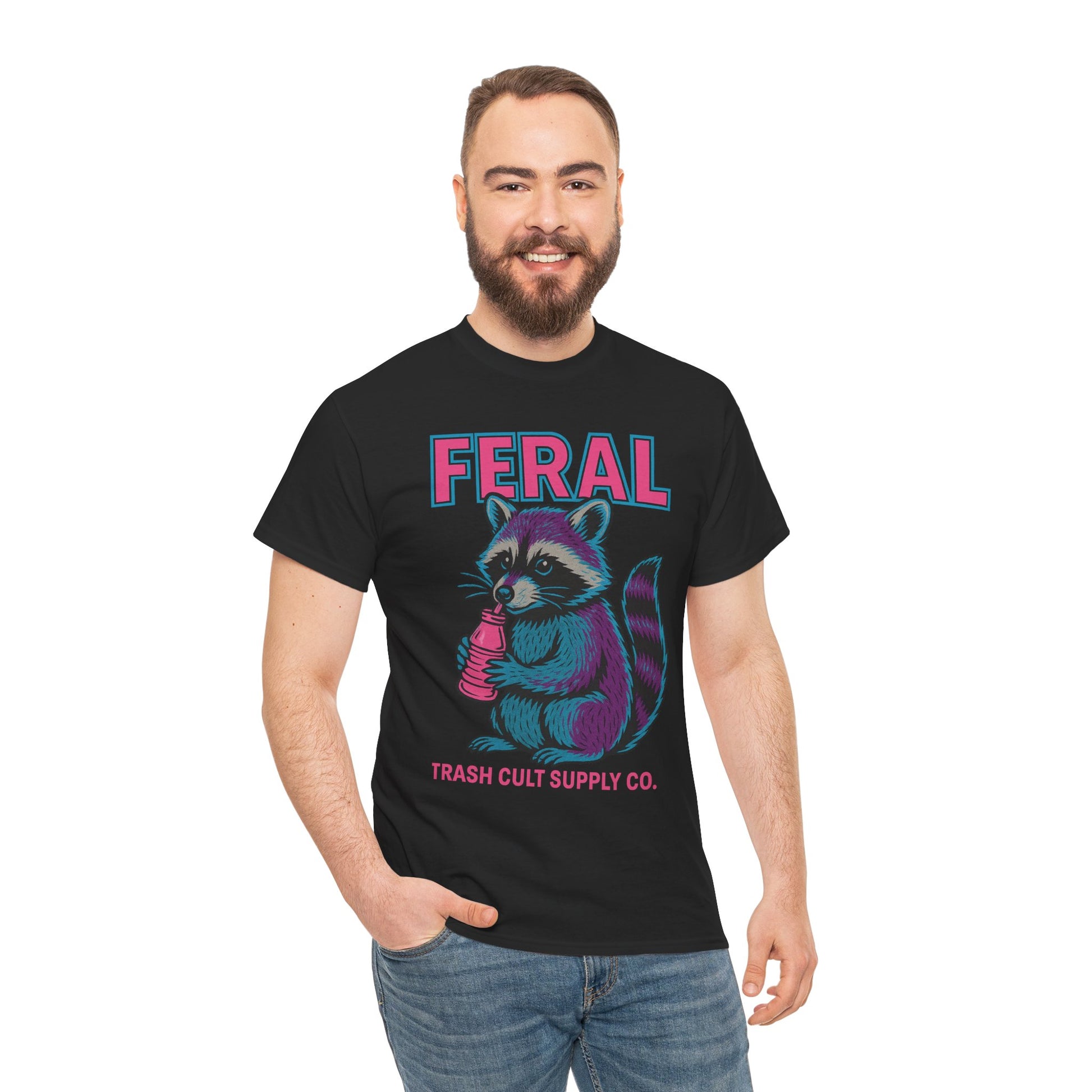 FERAL Raccoon 80s Retro Shirt – Trash Cult Supply Co. – Gildan 5000 Tee