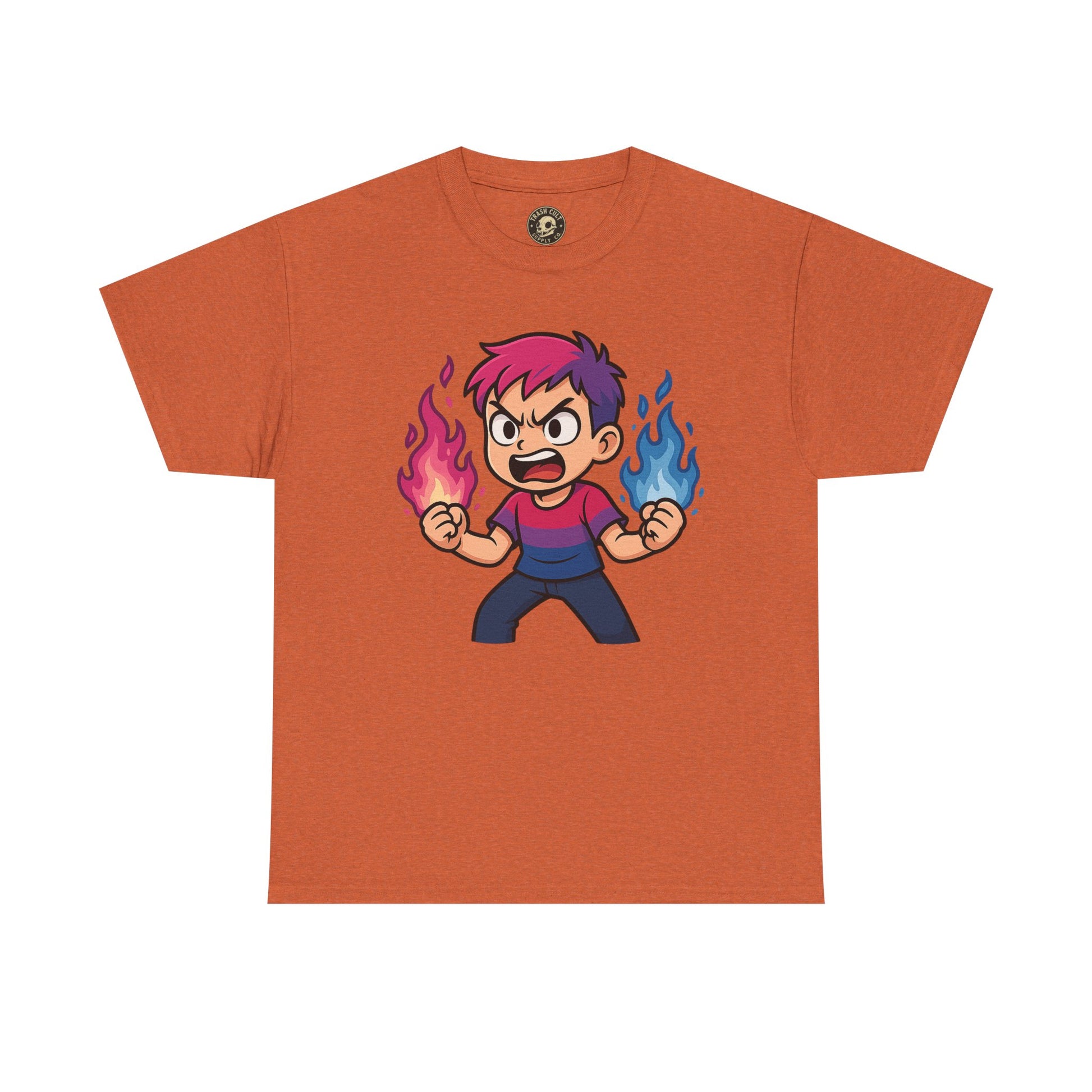 Bi-Furious Cartoon Pride Tee – Unisex Heavy Cotton Shirt for Gamers, Comic Fans & LGBTQ+ Allies
