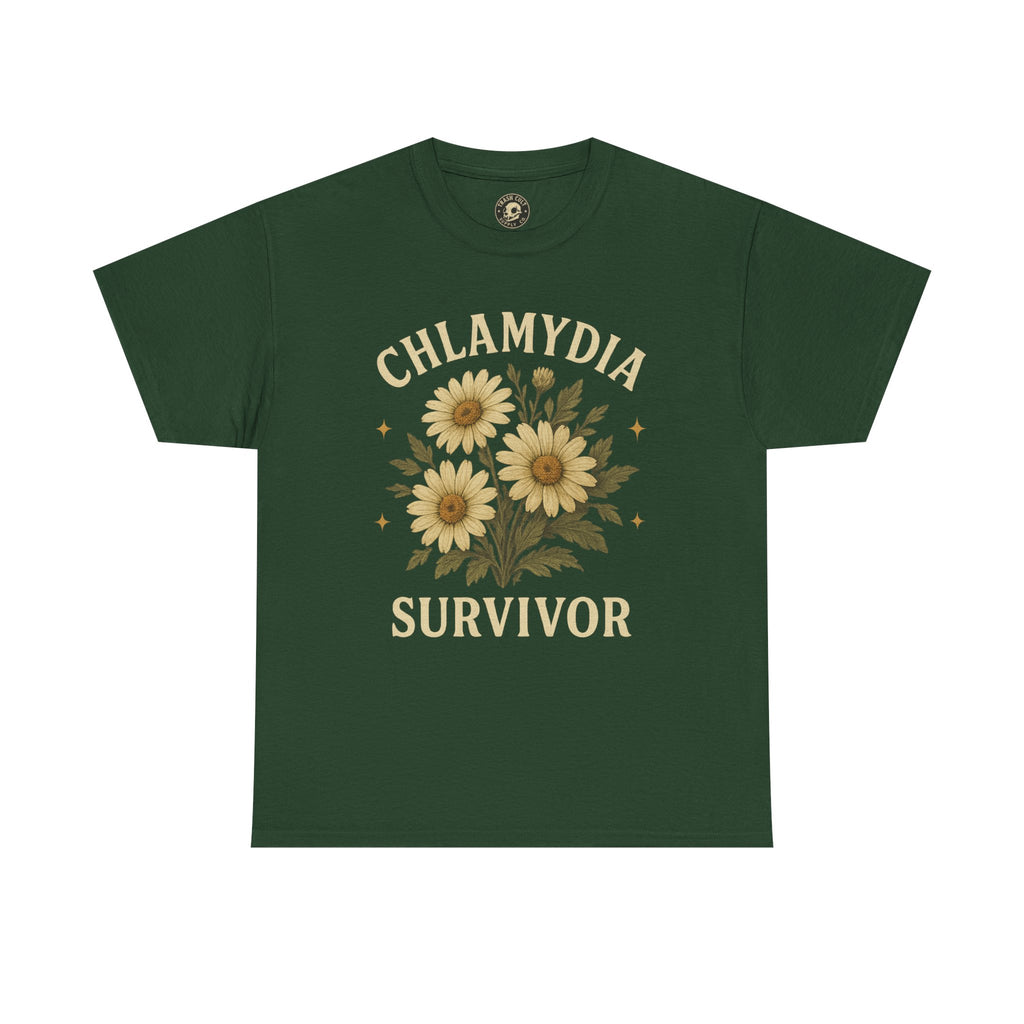 Chlamydia Survivor Vintage Floral Tee – Funny Bold Statement Shirt – Gildan 5000 Unisex Heavy Cotton