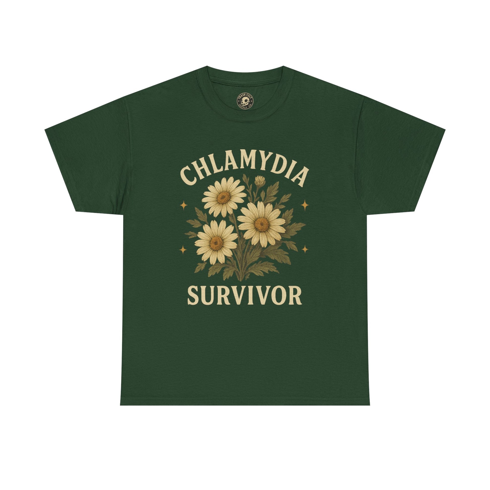 Chlamydia Survivor Vintage Floral Tee – Funny Bold Statement Shirt – Gildan 5000 Unisex Heavy Cotton