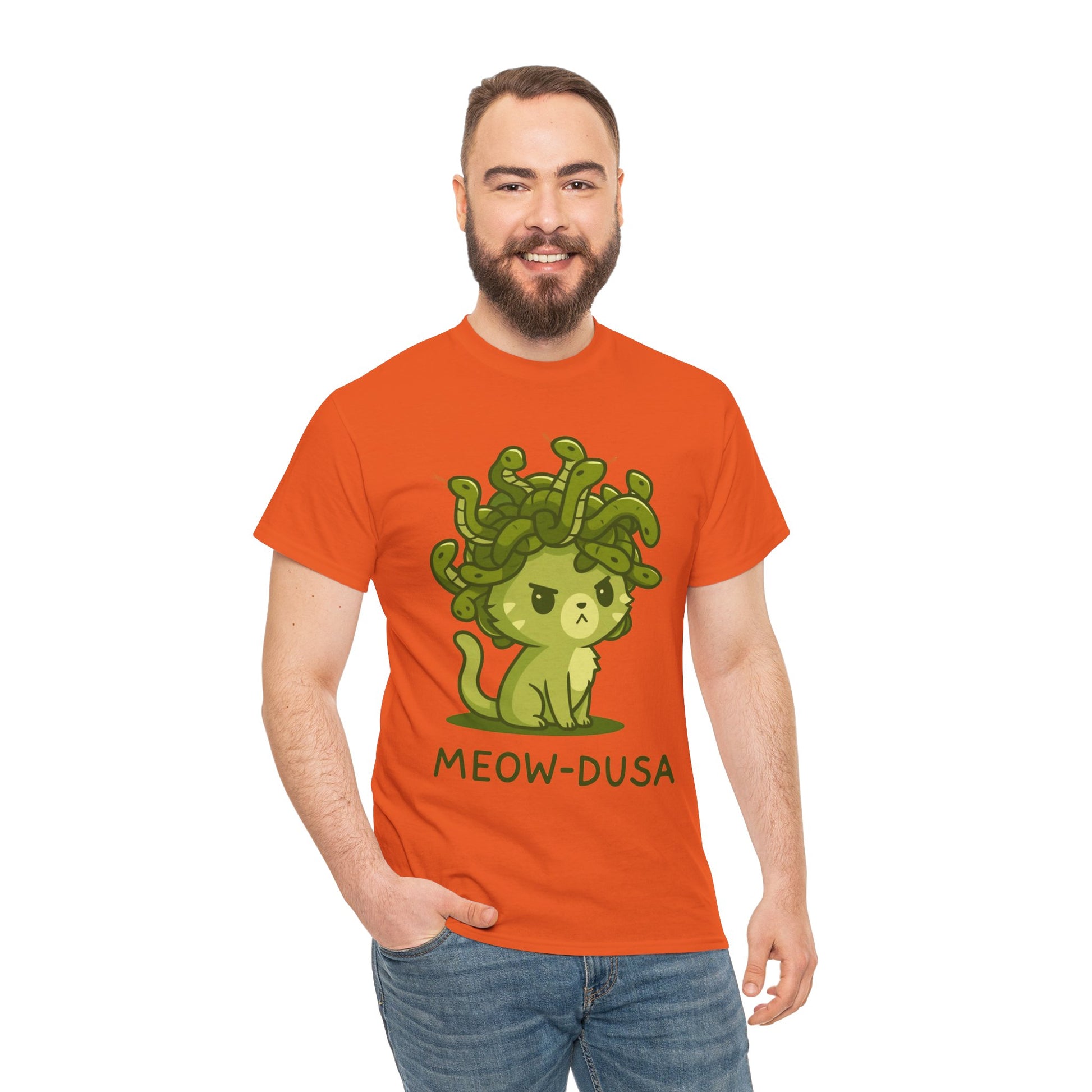 Meow-dusa Funny Cat Medusa T-Shirt – Gildan 5000 Heavy Cotton Tee
