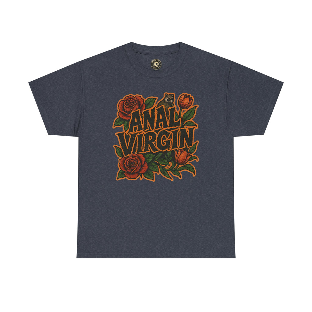 Anal Virgin Bold Floral Trashcore Tee – Funny Raccoon Shirt – Gildan 5000