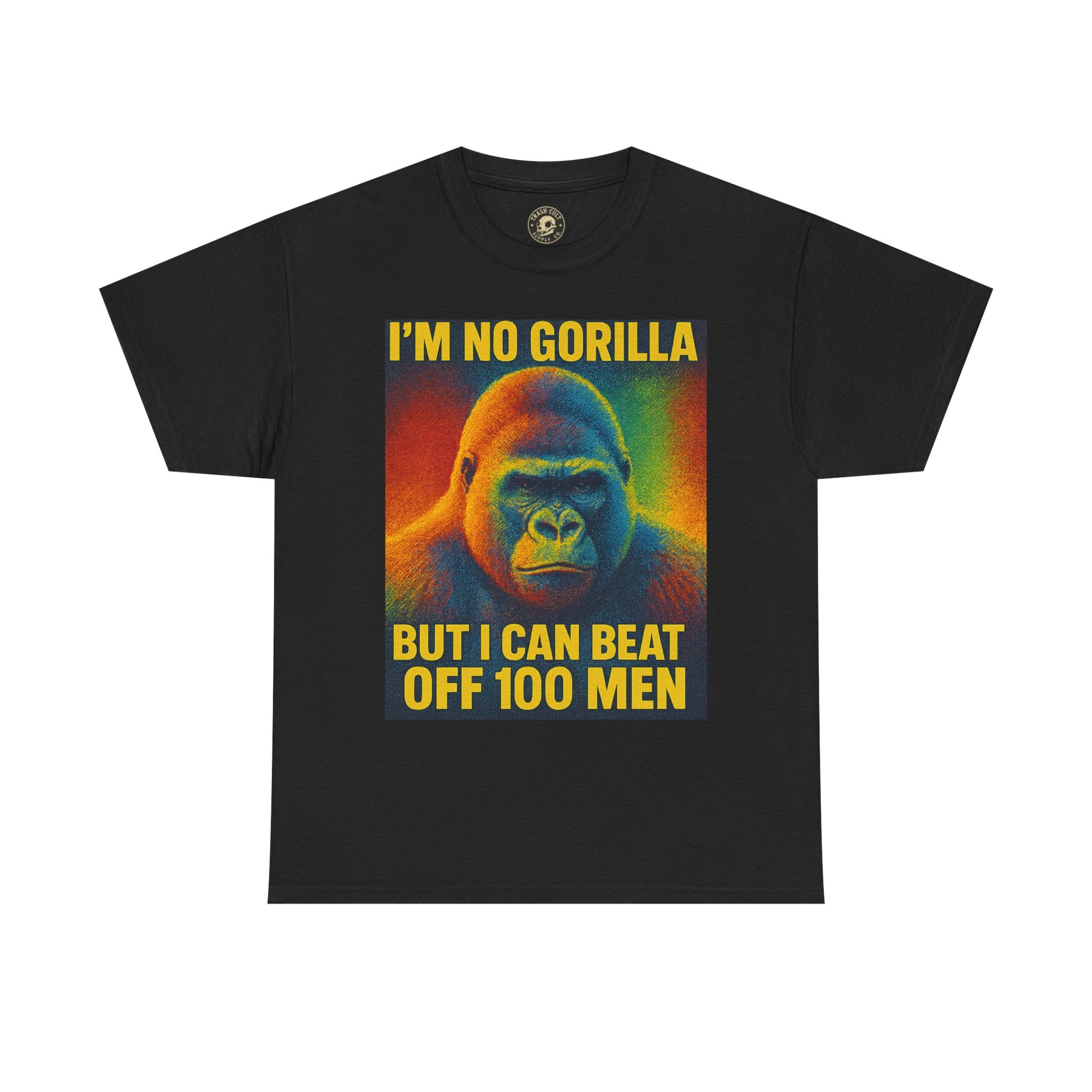 I’m No Gorilla But I Can Beat Off 100 Men Shirt – Multicolor Halftone Gorilla Tee on Gildan 5000