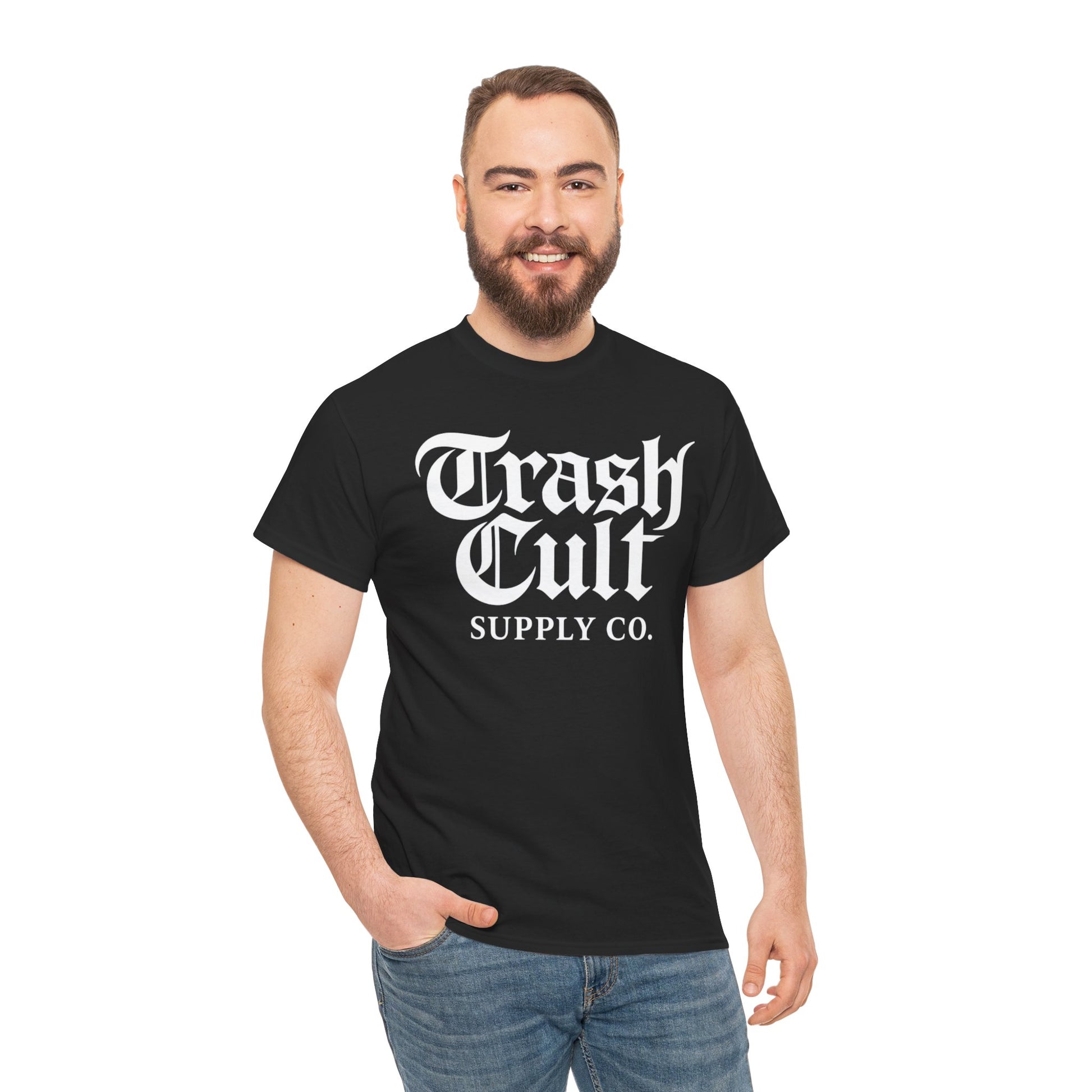 Trash Cult Gothic Logo Shirt – White Cyber Gothic Print on Gildan 5000