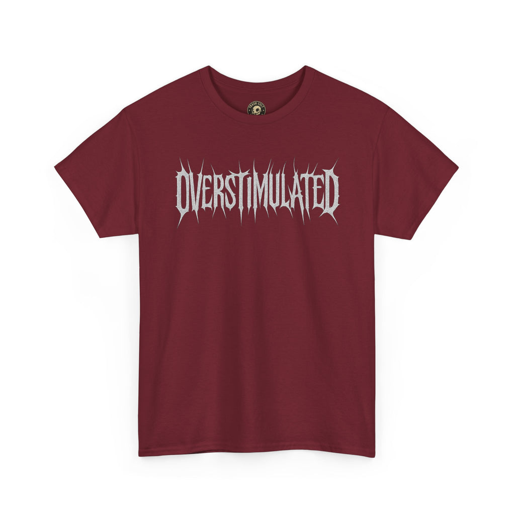 OVERSTIMULATED Metalcore Grunge Shirt – White on Black Distressed Font Tee