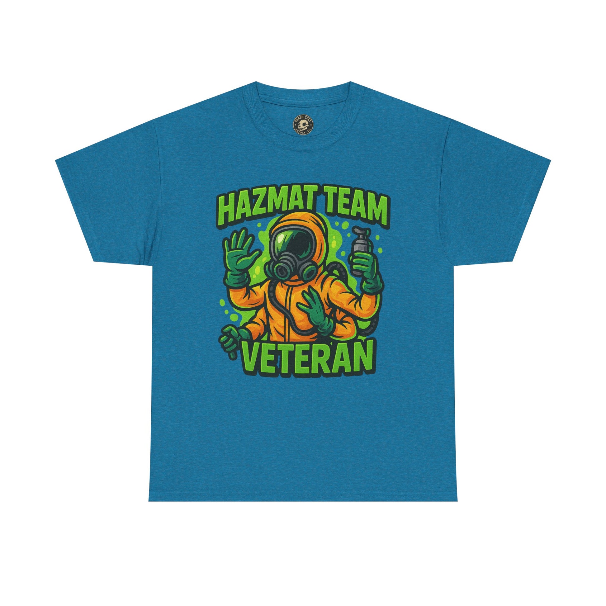 Hazmat Team Veteran T-Shirt – Neon New School Biohazard Graphic Tee | Gildan 5000 Sci-Fi Cotton Shirt