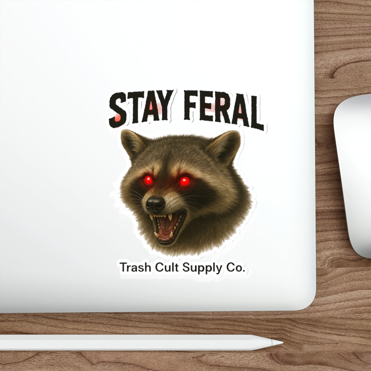 Stay Feral Die-Cut Stickers | Raccoon Sticker, Laptop Decals, Eco-Friendly Stickers, Trash Cult Supply Co. Merchandise