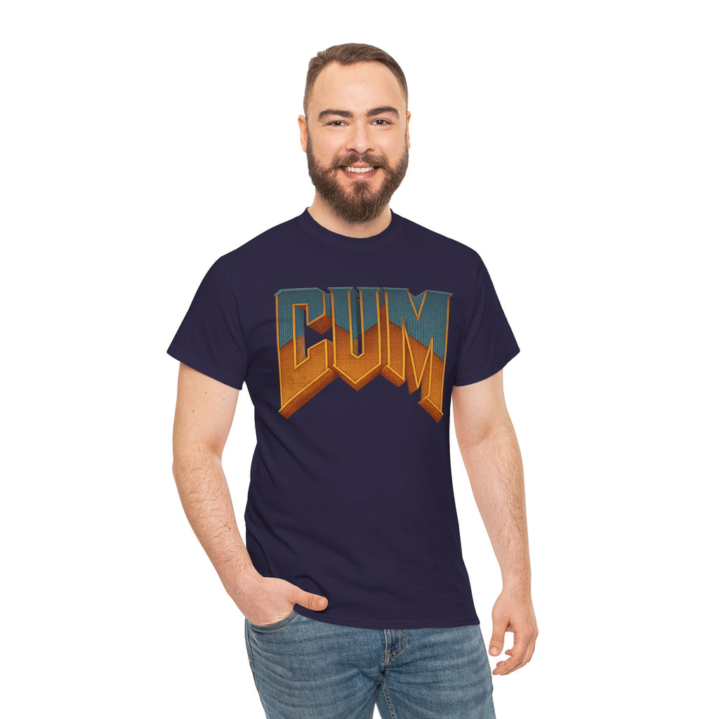 CUM Parody Metal Logo Shirt – Doom-Inspired Retro Gamer Tee on Gildan 5000