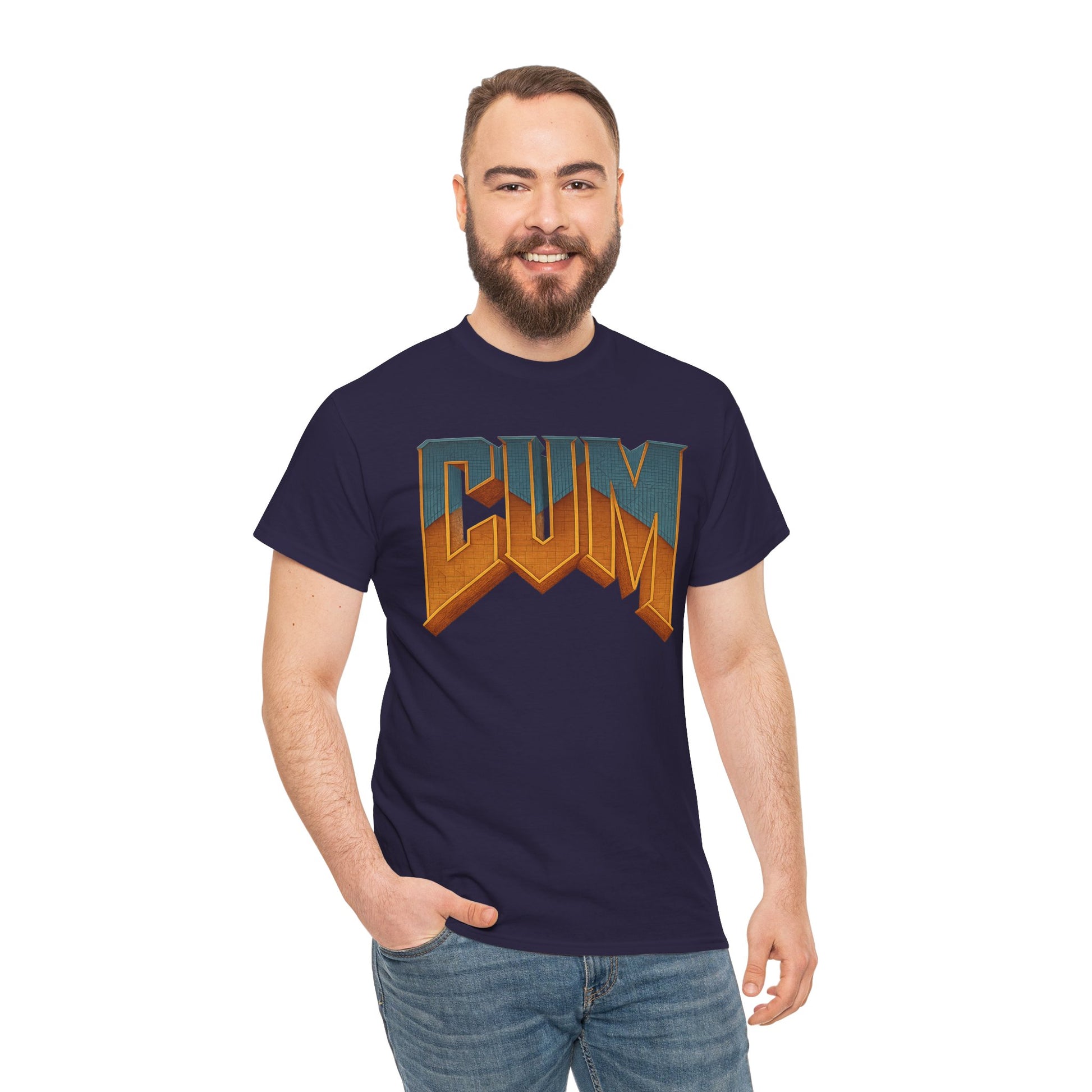 CUM Parody Metal Logo Shirt – Doom-Inspired Retro Gamer Tee on Gildan 5000