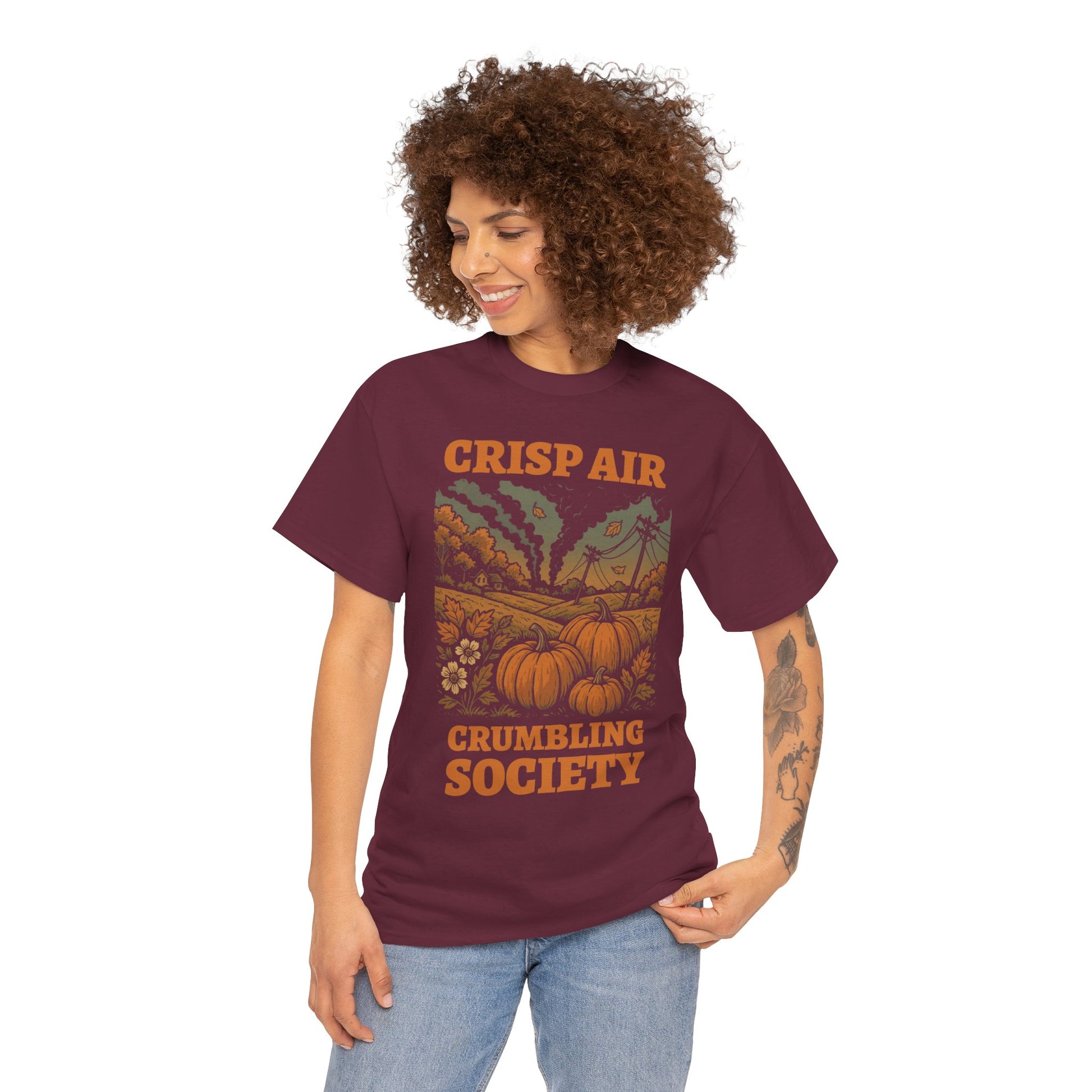 Crisp Air Crumbling Society Shirt – Dystopian Fall Pumpkin Tee – Fall of Humanity Collection – Trash Cult Supply Co.