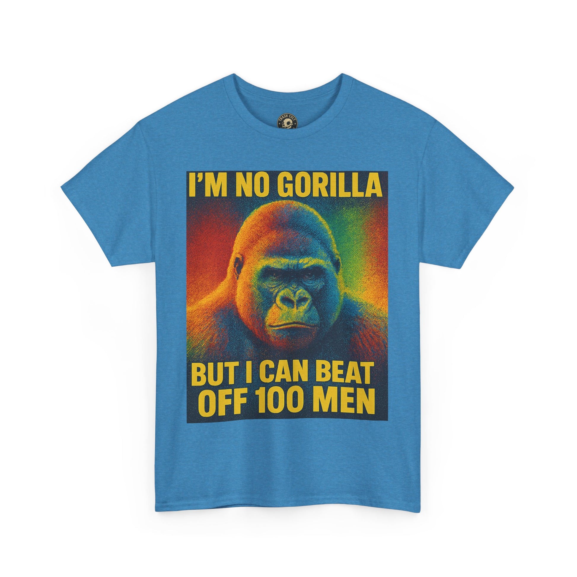 I’m No Gorilla But I Can Beat Off 100 Men Shirt – Multicolor Halftone Gorilla Tee on Gildan 5000