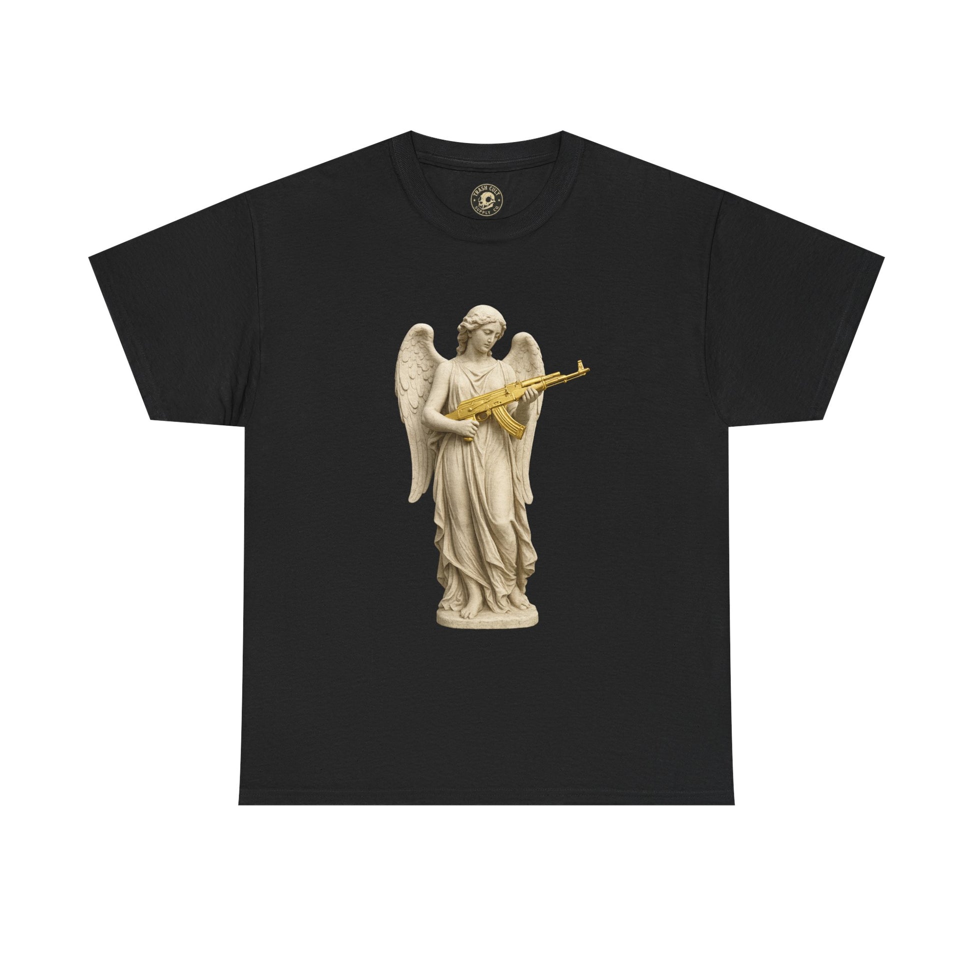 Marble Angel with Gold AK-47 T-Shirt – Gildan 5000 Divine Chaos Tee