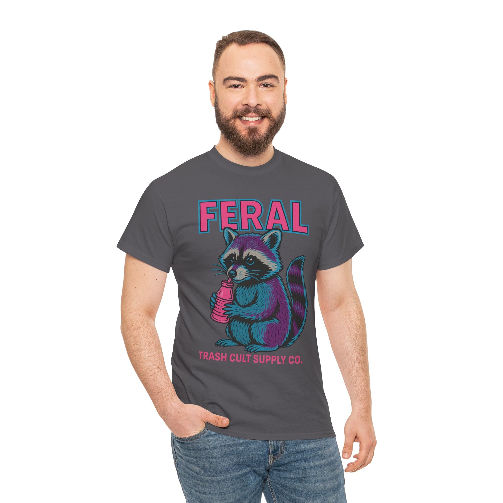 FERAL Raccoon 80s Retro Shirt – Trash Cult Supply Co. – Gildan 5000 Tee