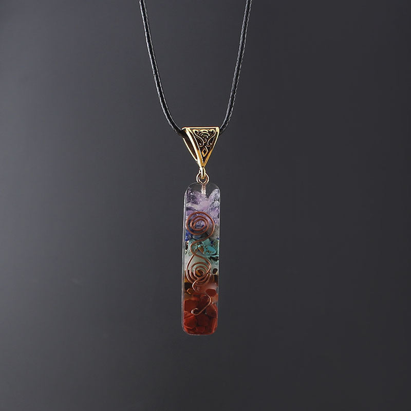 Natural Crystal Resin Pendant Necklace – Handmade Gemstone Jewelry for Men & Women – Geometric Chakra-Inspired Gift