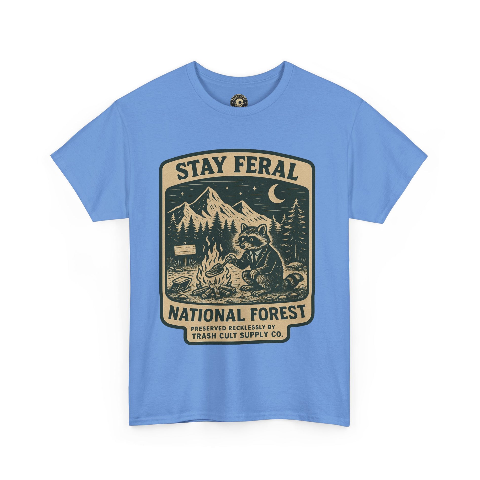 Stay Feral National Forest Shirt – Vintage Raccoon Camping Tee – Trash Cult Supply Co – Gildan 5000
